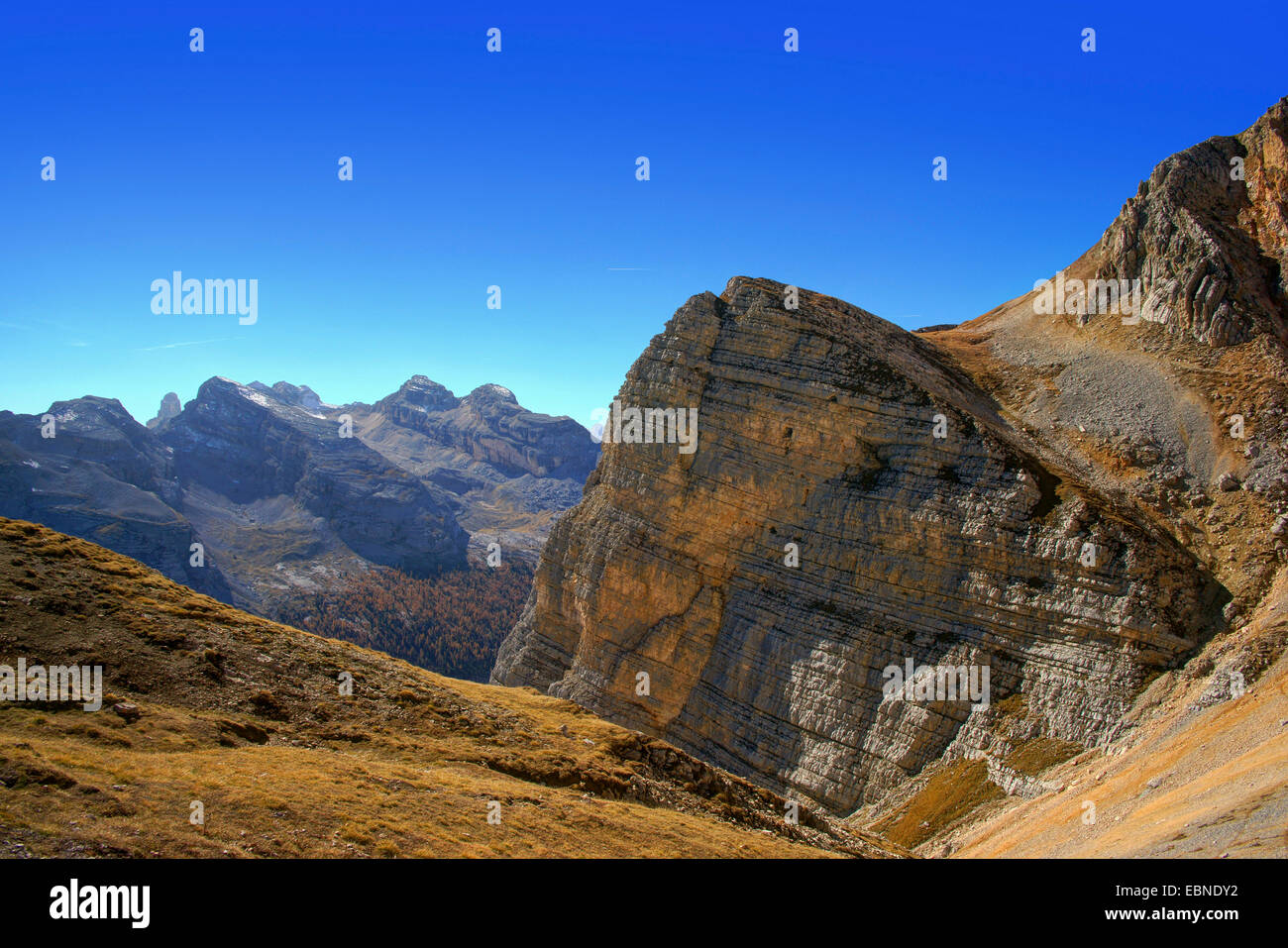 rock layers in Dolomite Alps, Italy, South Tyrol, Dolomiten Stock Photo