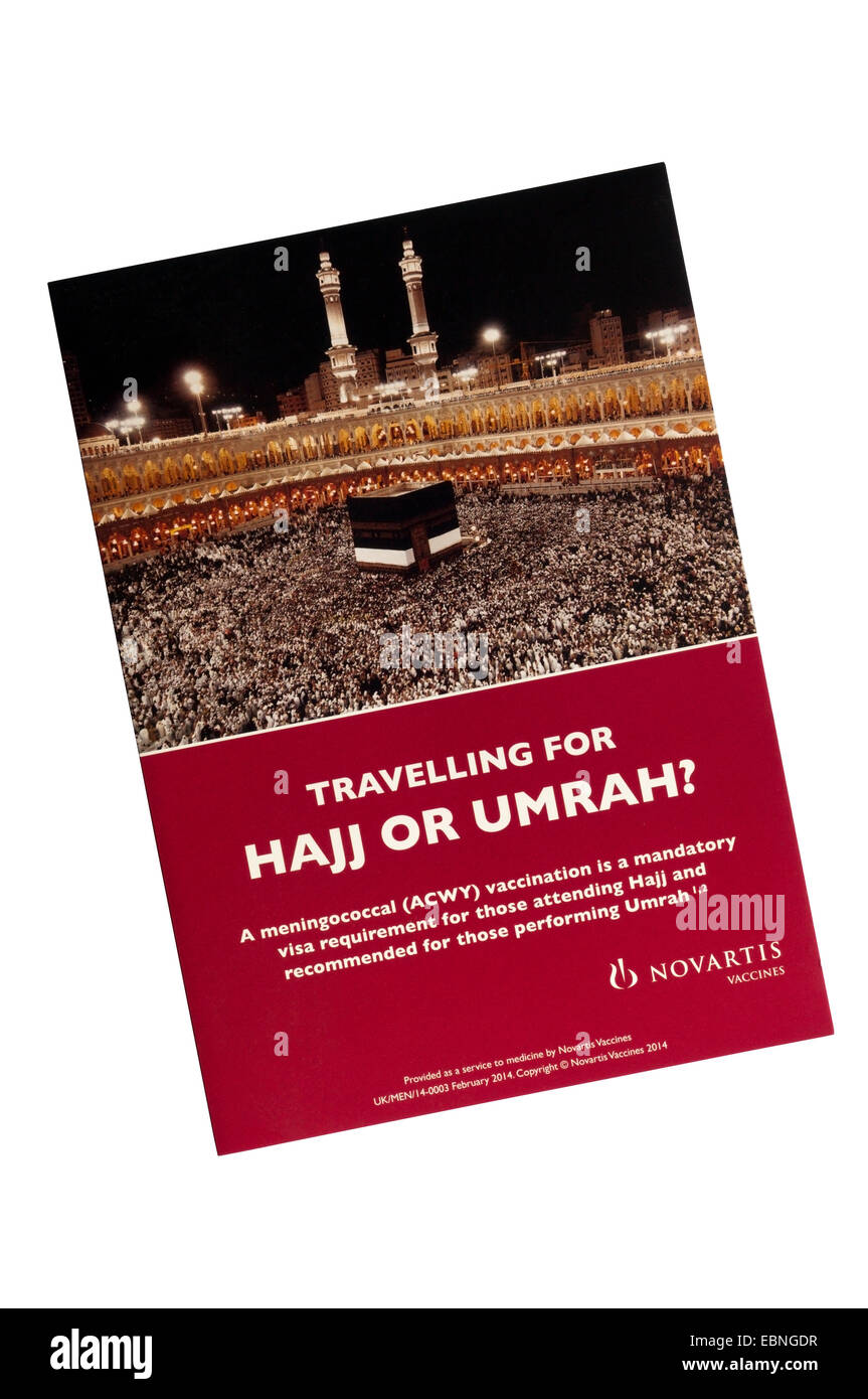 A brochure encourages people travelling for Hajj or Umrah to have a meningococcal vaccination. Stock Photo