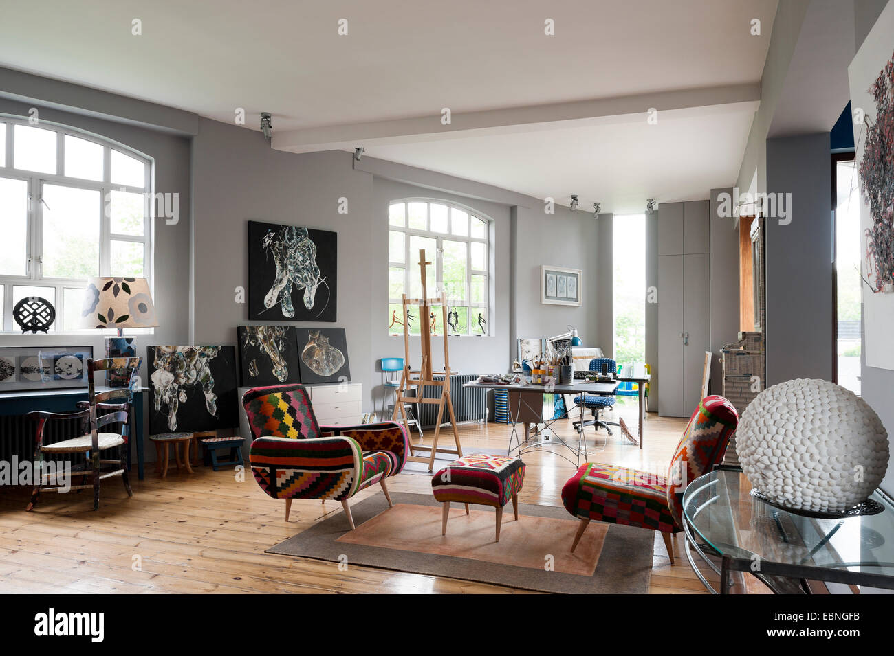 Philippe Xerri Kilim Chairs In Open Plan Studio Of Artist Nicky