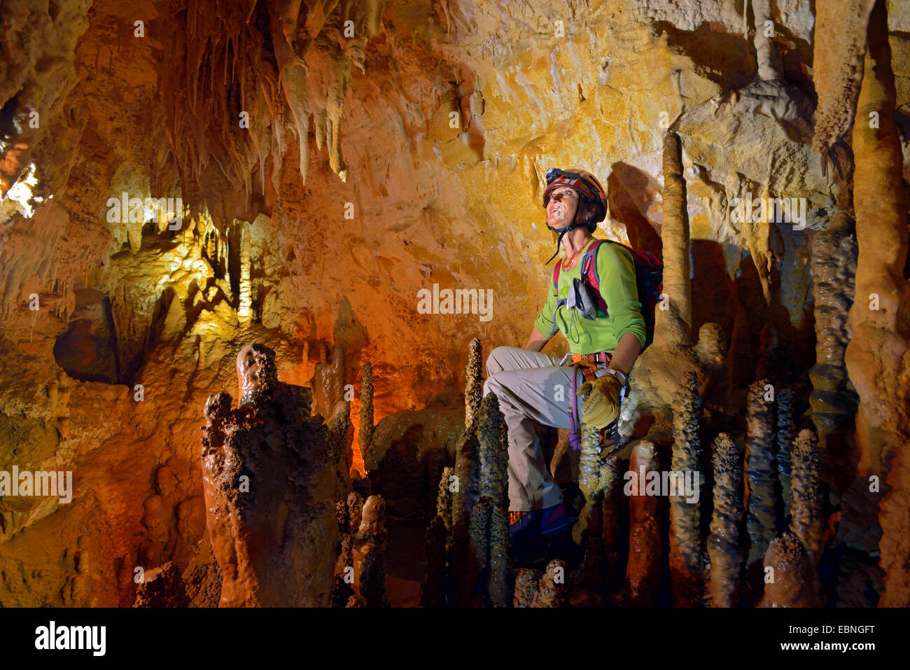 woman in the cave called 14 juillet, France, Calanques National Park Stock Photo