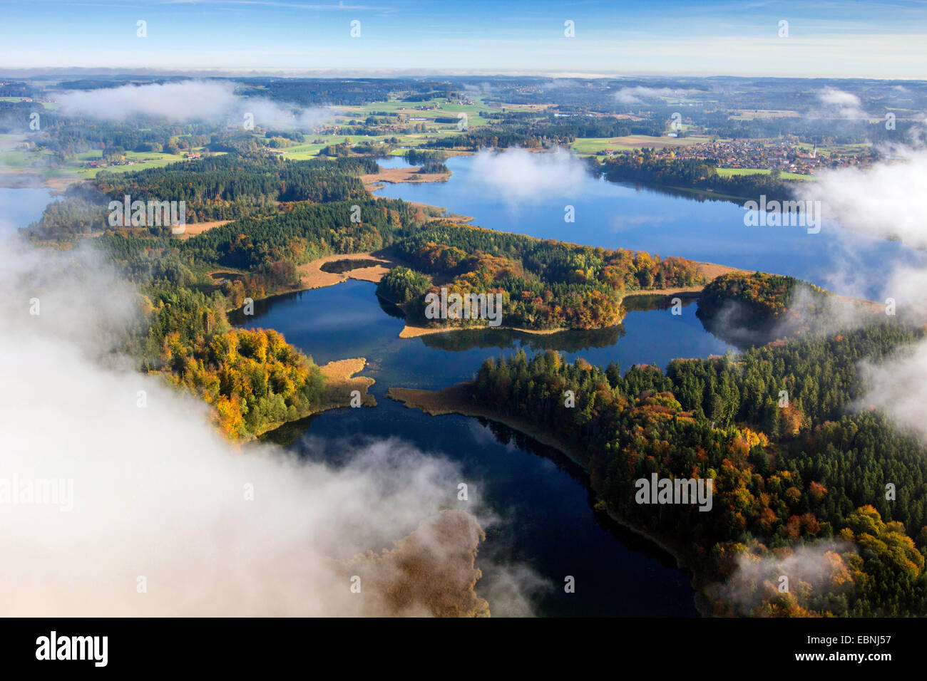 aerial view to Krautsee and Hartsee, Germany, Bavaria, Chiemgau Stock Photo