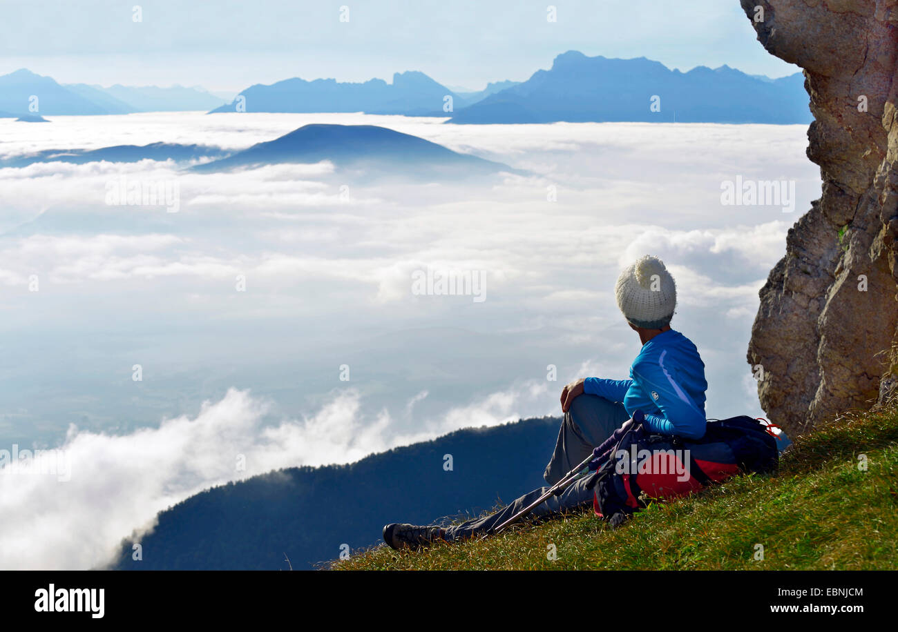 female hiker, Pass of  Deux Soeurs, France, Isere, Vercors National Park Stock Photo