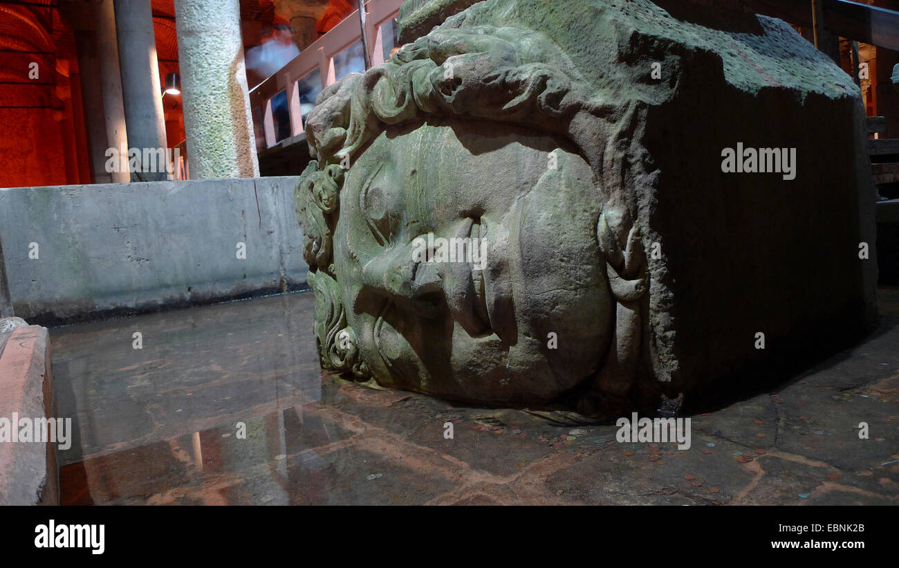 Medusa head pillar of Yerebatan Cistern, Turkey, Istanbul Stock Photo