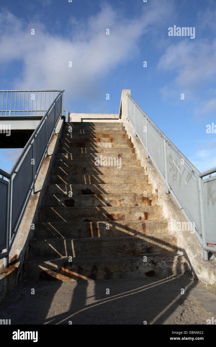 Staircase with shadows and the blue sky as background. From the Harbour at Aarhus, Denmark. Stock Photo