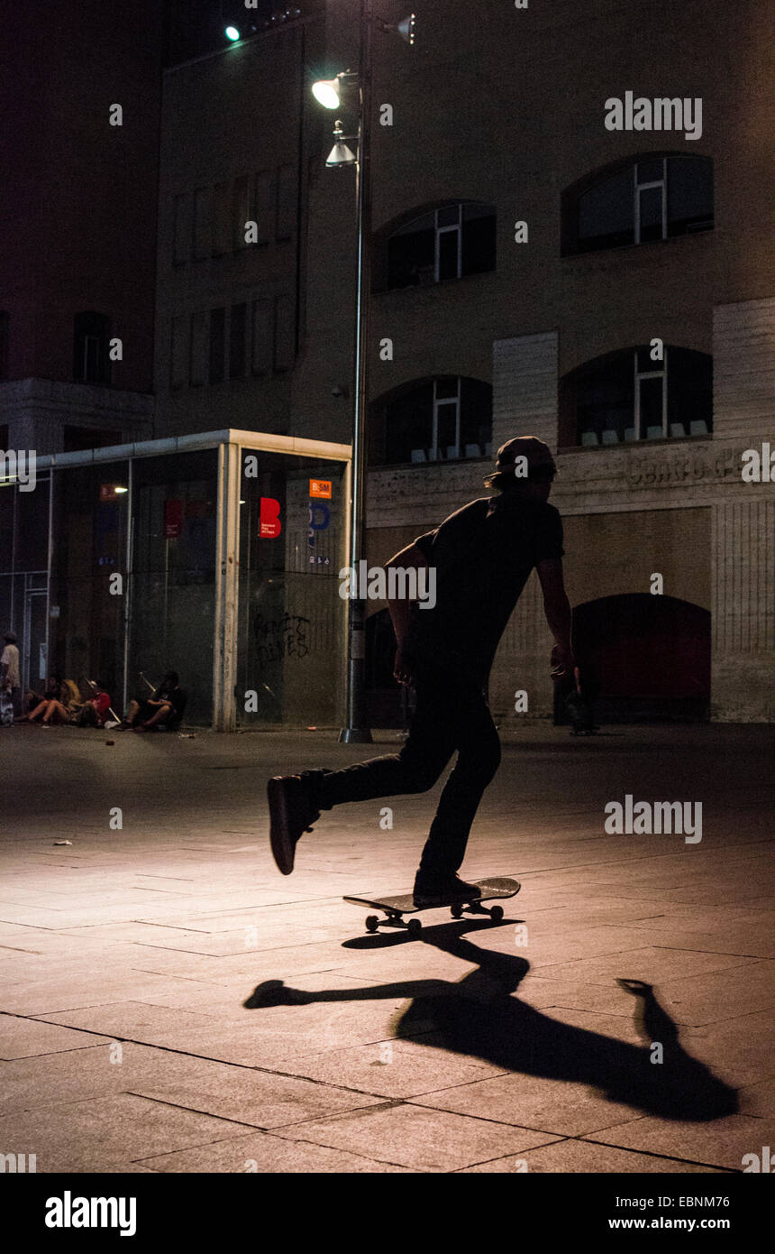 A lot of skaters usually skate in front of the MACBA museum in Barcelona Stock Photo