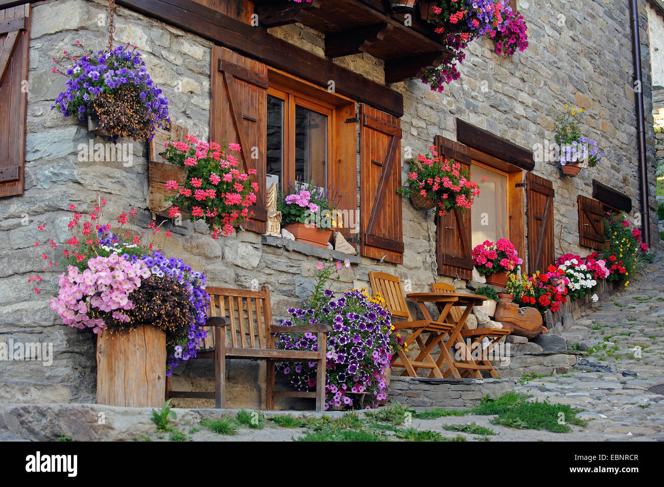 Chalet in the French village Montvalezan, France, Savoie Stock Photo