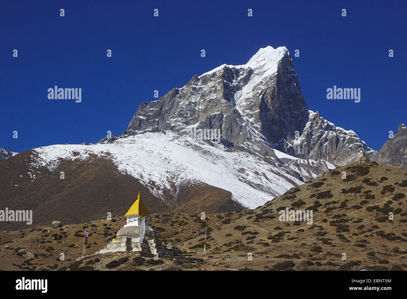 view from Dingboche to Tengboche, Nepal, Himalaya, Khumbu Himal Stock Photo