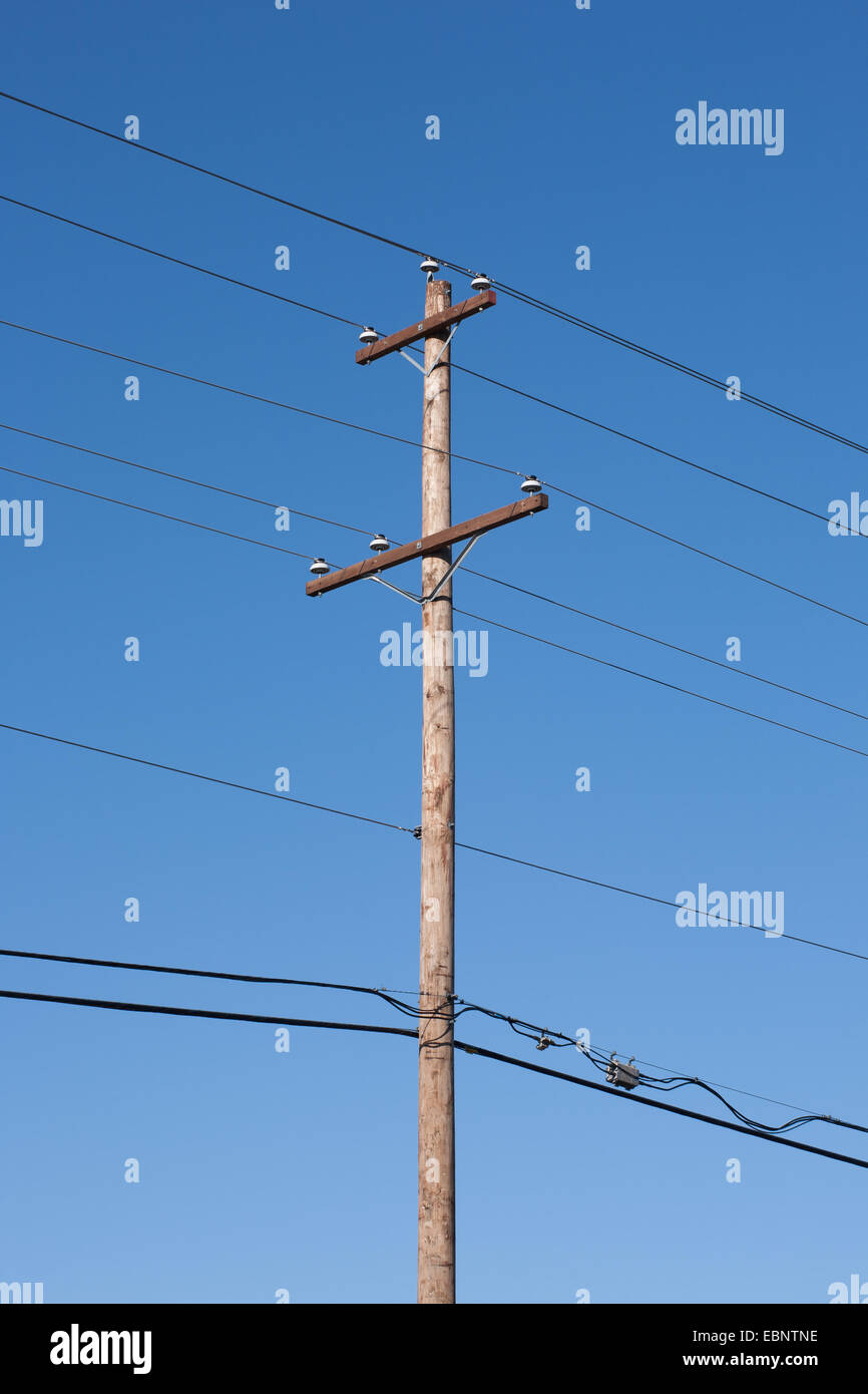 High voltage power line and blue sky Stock Photo - Alamy