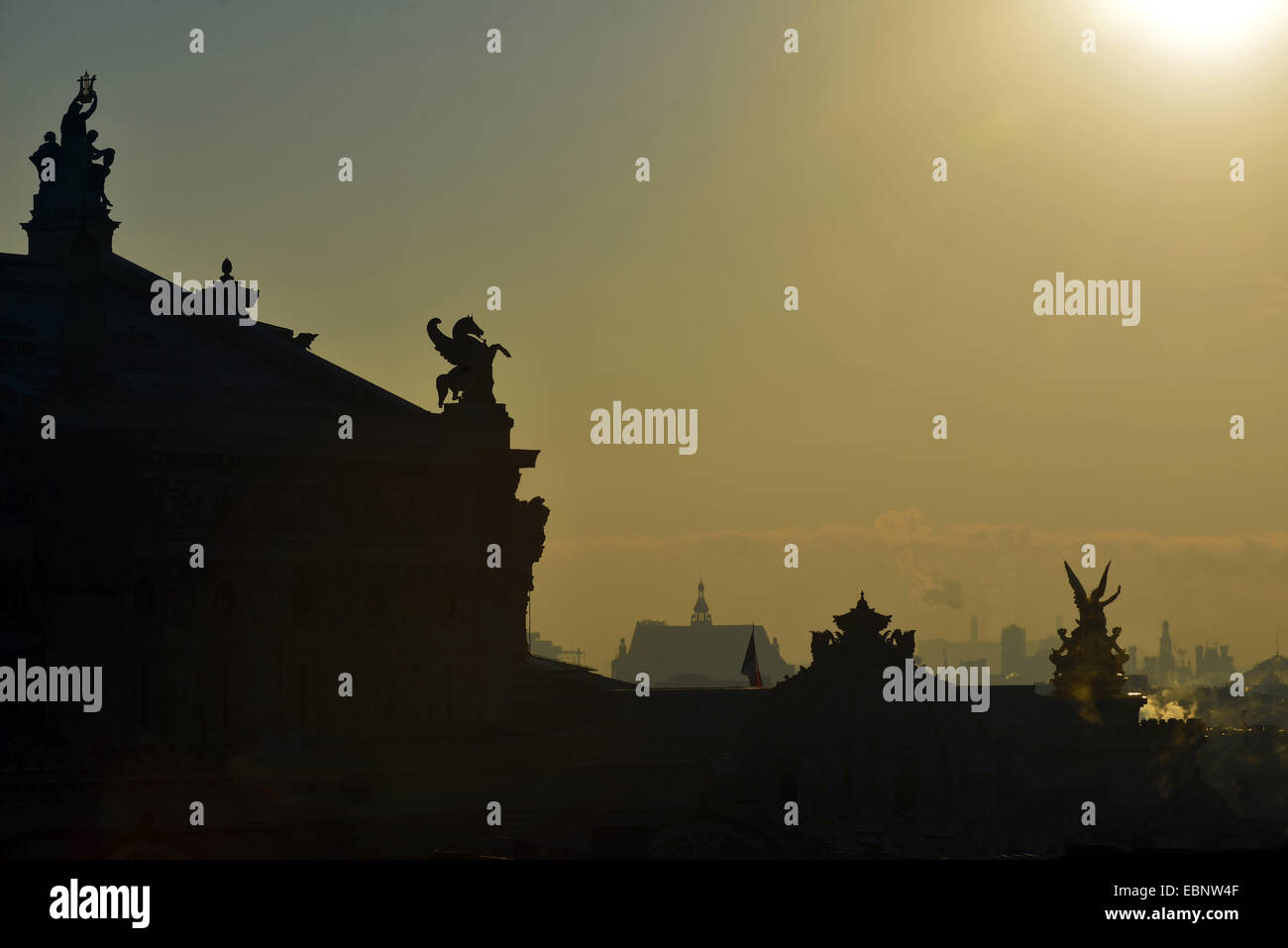 silhouette of Opera Garnier in the morning, France, Paris Stock Photo