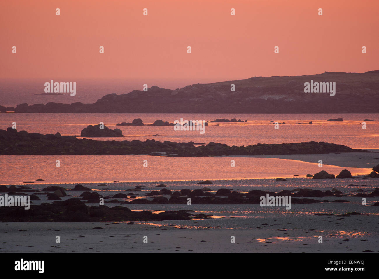 sunset glow at the sea, France, Brittany Stock Photo