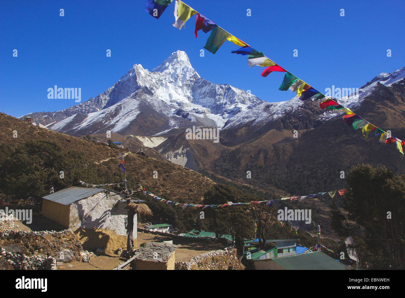 view from Pangboche to Ama Dablam, Nepal, Himalaya, Khumbu Himal Stock Photo