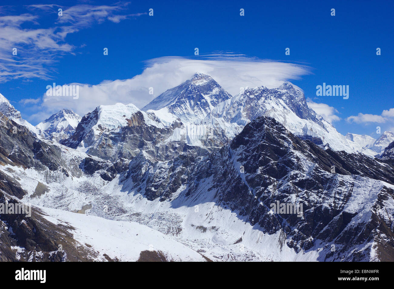 Everest and Nuptse, view from Gokyo Ri, Nepal, Himalaya, Khumbu Himal Stock Photo