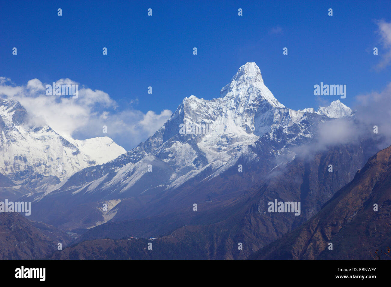 Ama Dablam view from Everest View Hotel near Namche, Nepal, Khumbu Himal Stock Photo