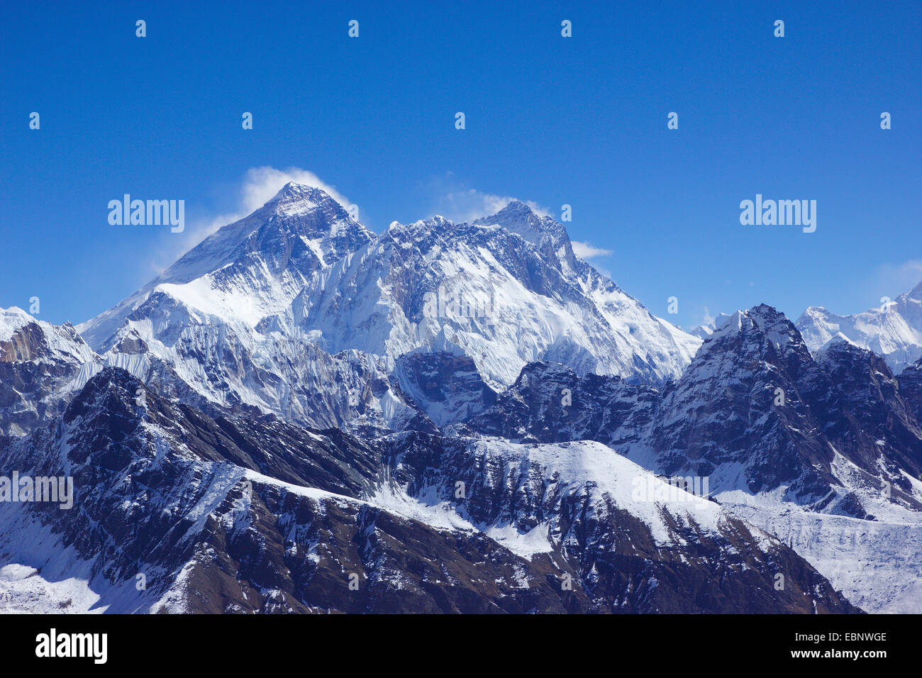 Mount Everest, Nuptse and Lhotse vom Renjo La, Nepal, Khumbu Himal Stock Photo