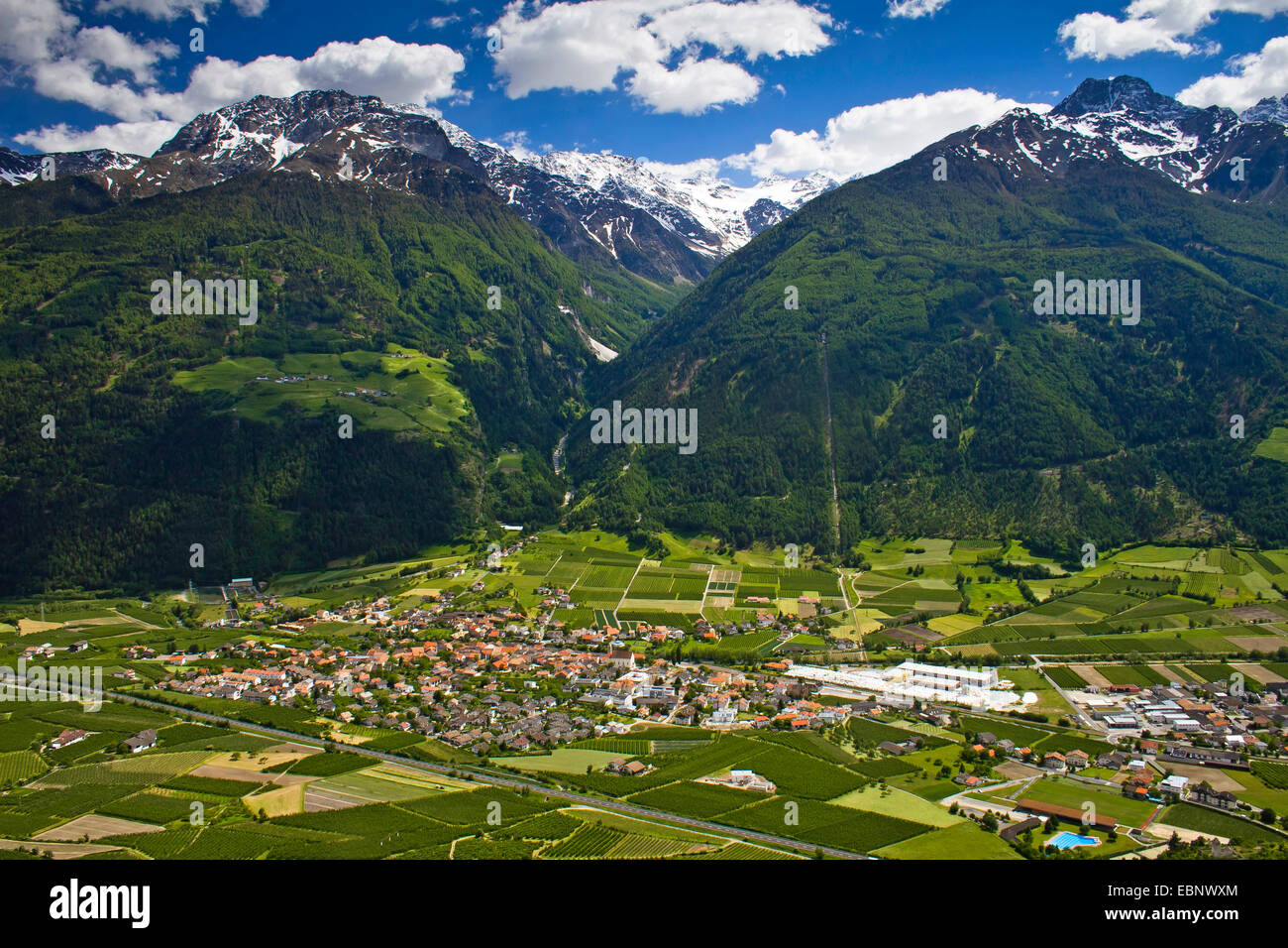 view over the Vinschgau, Italy, Sueddtirol, Vinschgau Stock Photo