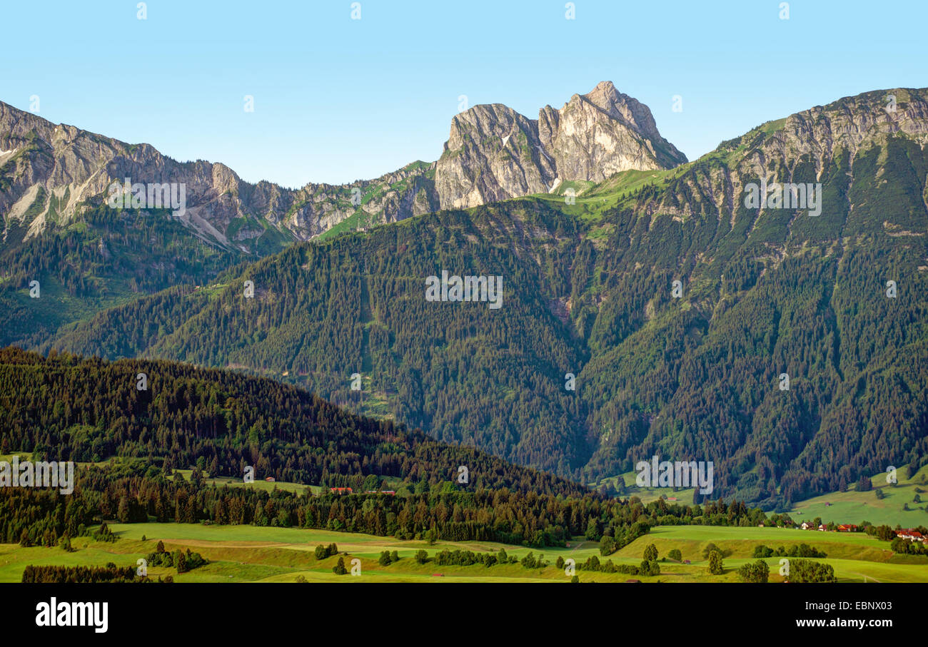 view from Sonnenalm to Nature Park Brunst, Austria, Tyrol, Lechtaler Alpen Stock Photo