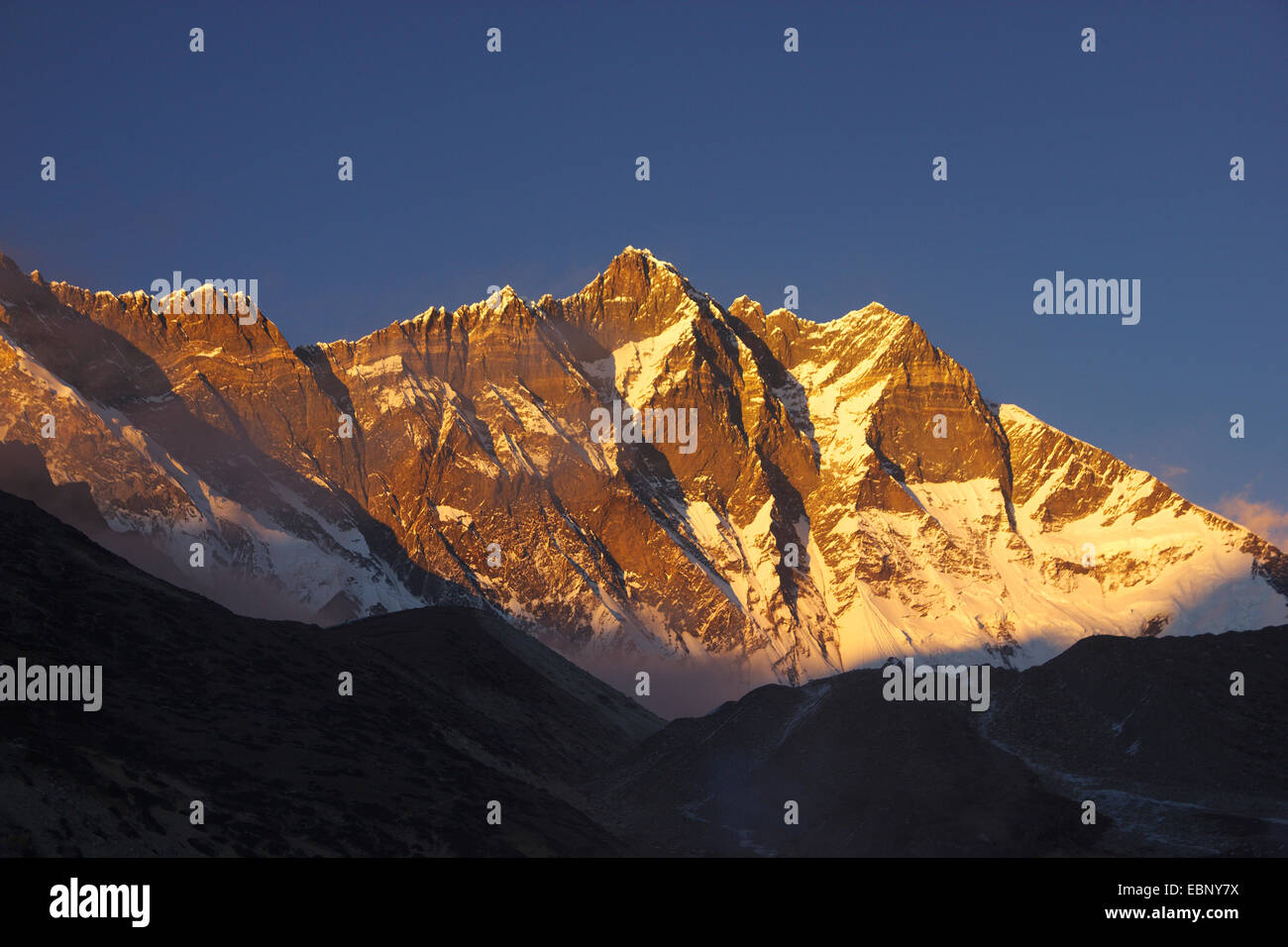 view from Chhukhung to Lhotse in evening light, Nepal, Himalaya, Khumbu Himal Stock Photo