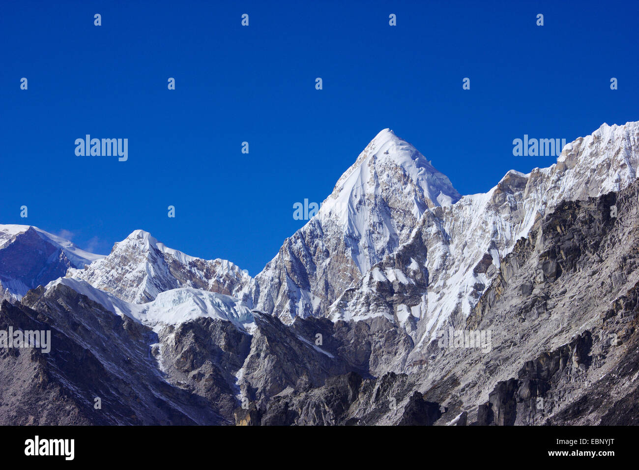 view from Chhukhung Ri to Pumori, Nepal, Himalaya, Khumbu Himal Stock Photo