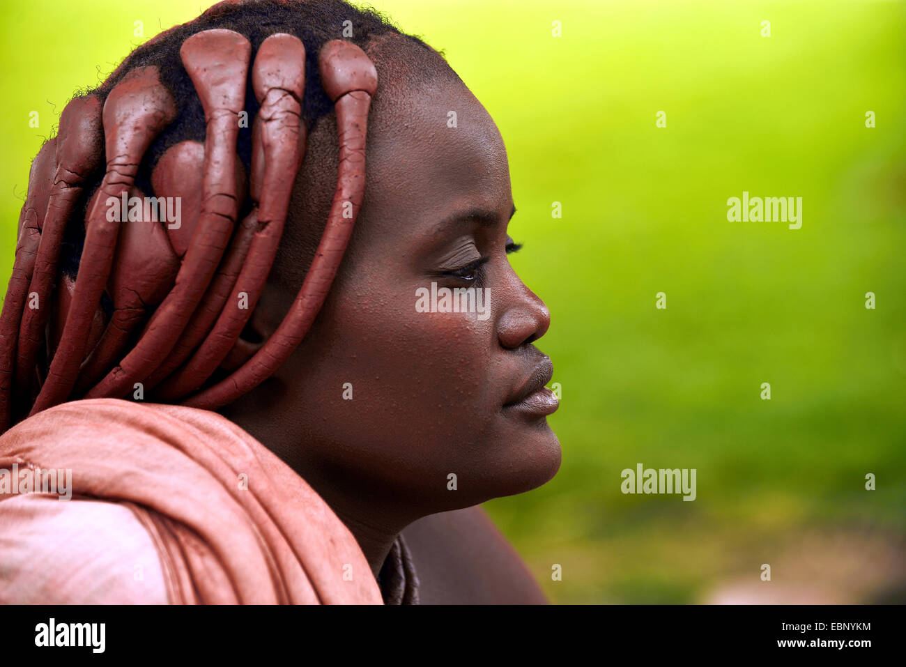 traditional hairstyle of a woman of Himba tribe, Namibia Stock Photo