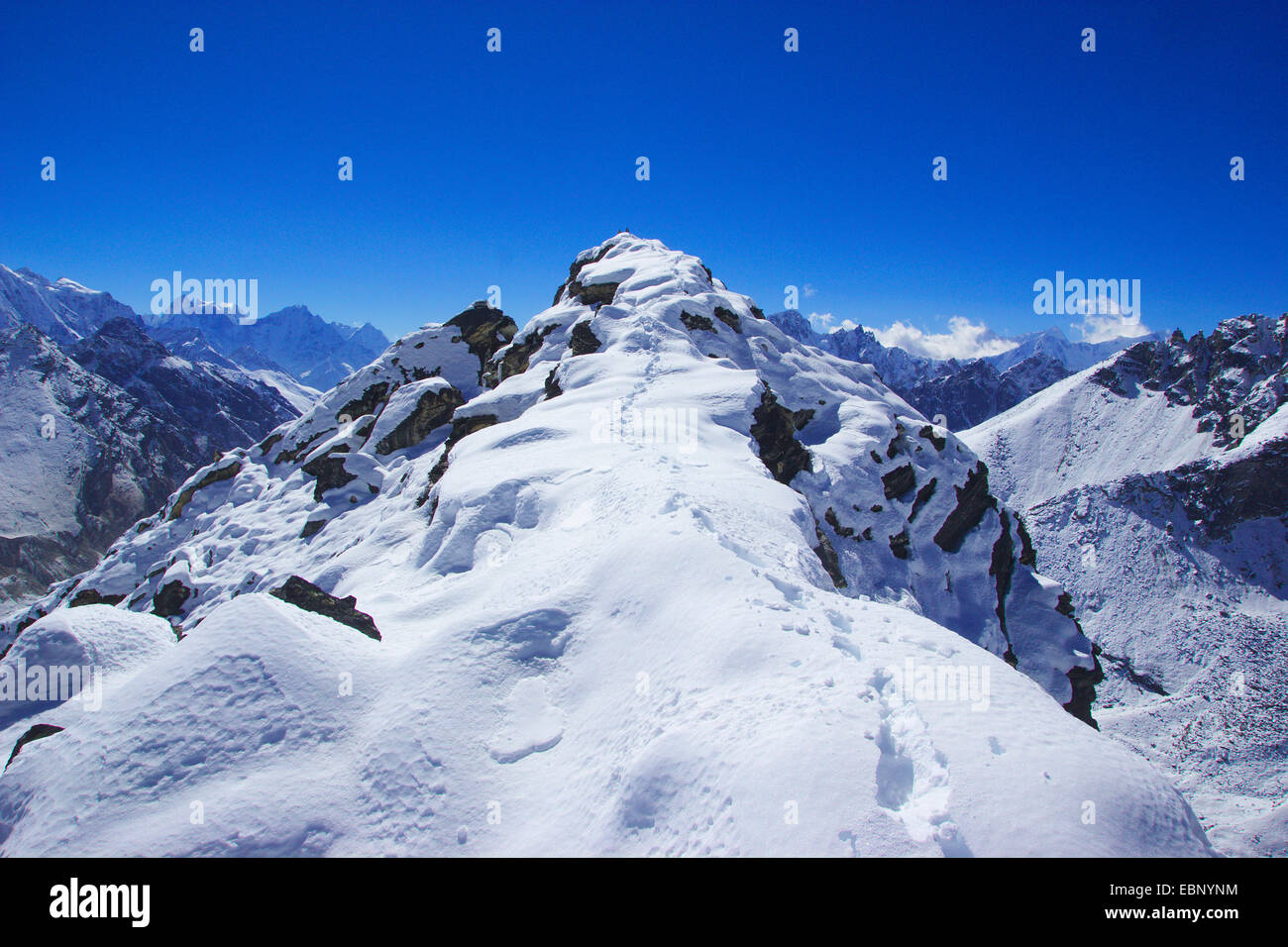 on top of Ngozumba Tse, Nepal, Himalaya, Khumbu Himal Stock Photo