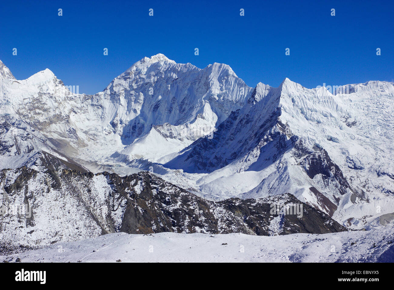 view from Kongma La to Baruntse, Nepal, Himalaya, Khumbu Himal Stock Photo