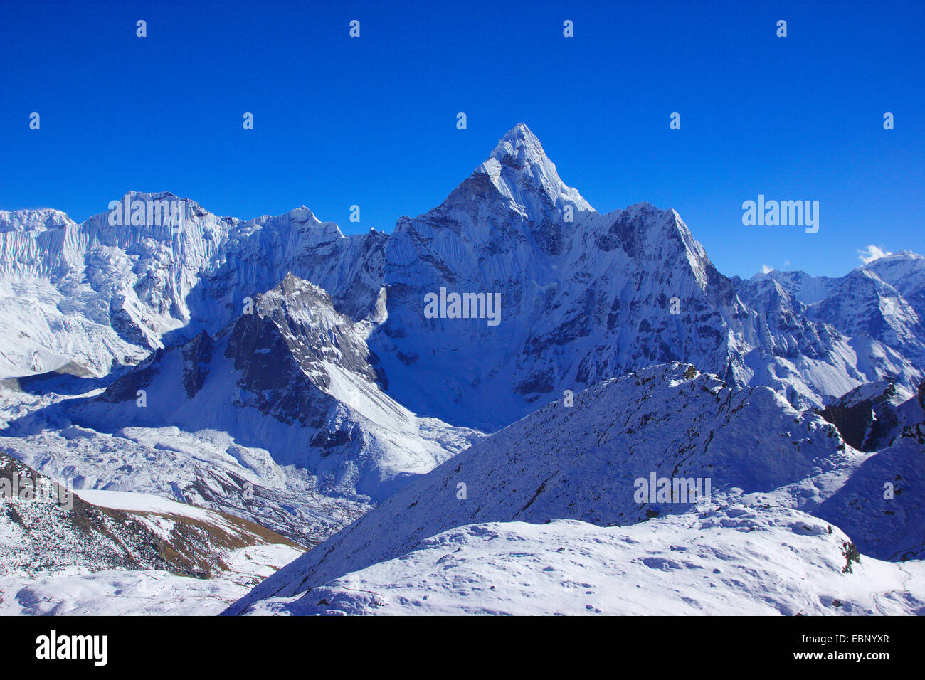 view from Kongma La to Ama Dablam, Nepal, Himalaya, Khumbu Himal Stock Photo