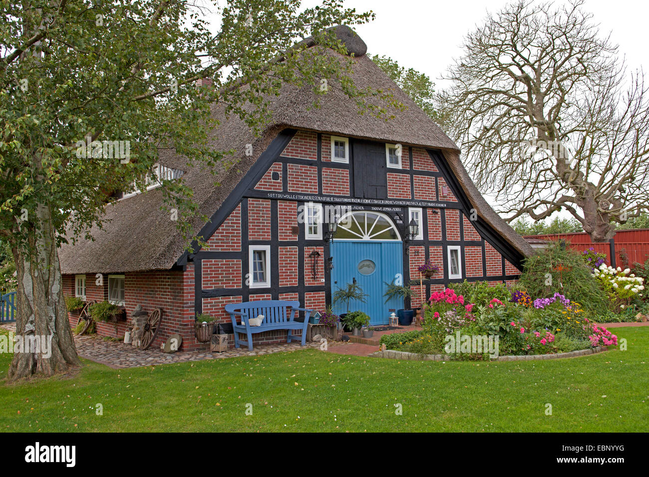 timber-framed house, Germany, Lower Saxony, Fedderwardersiel Stock Photo