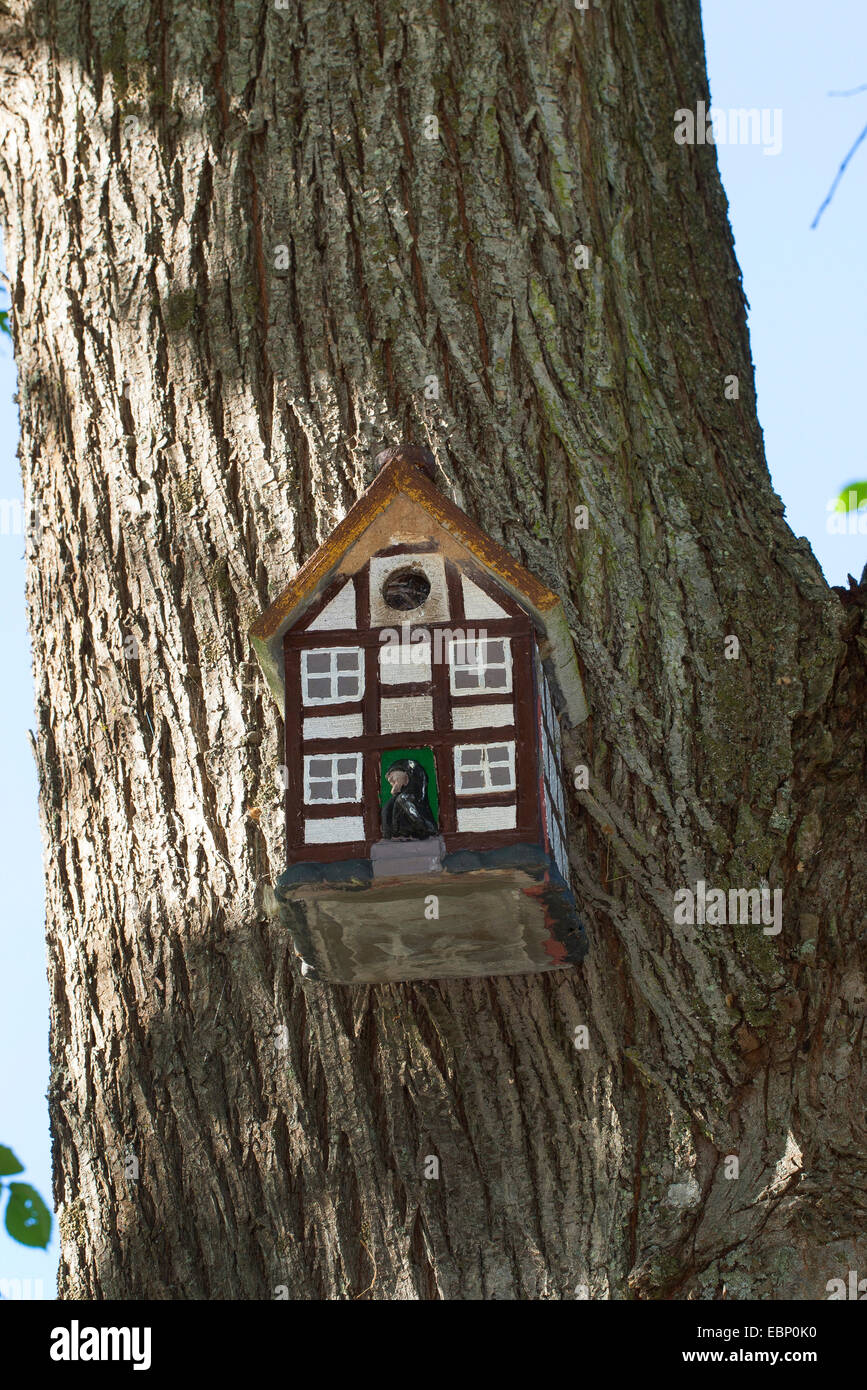 nesting box looking like a timbered house, Germany Stock Photo