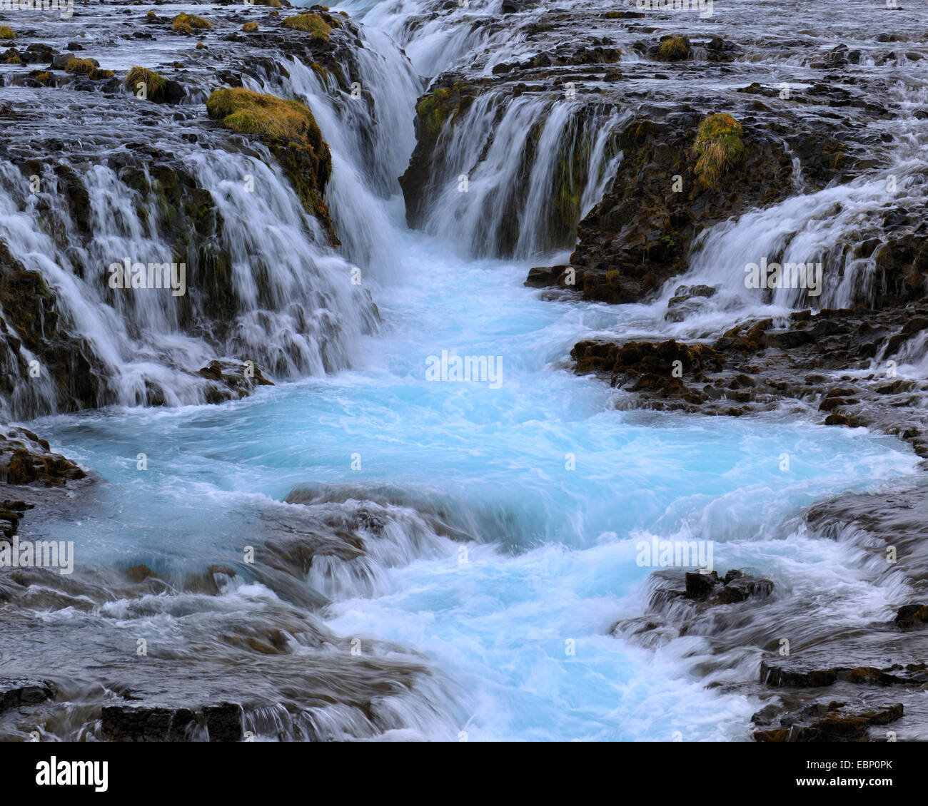 waterfall and turquoise river channel of Bruar river, Iceland Stock Photo