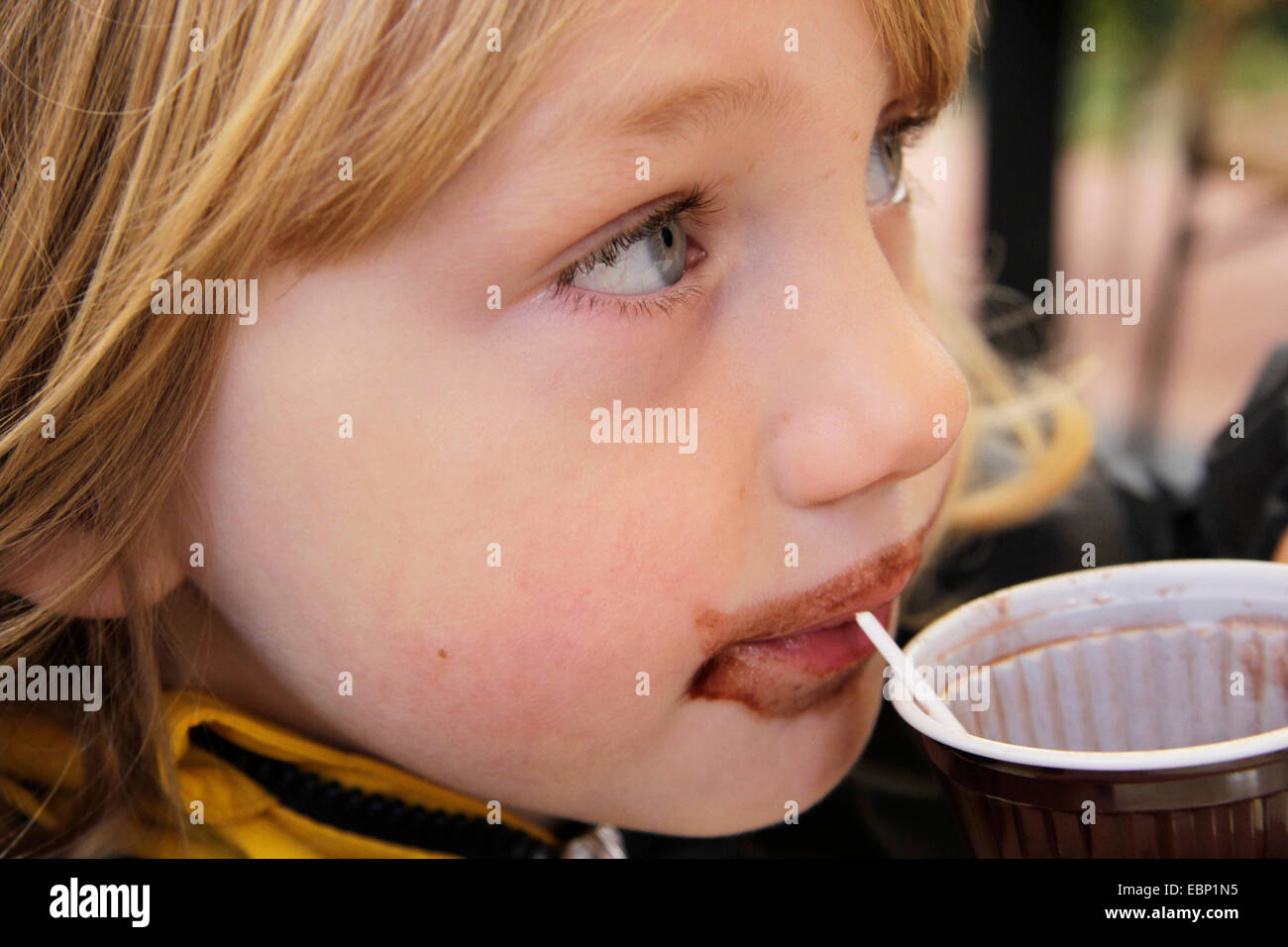 little boy with smeared mouth, Germany Stock Photo