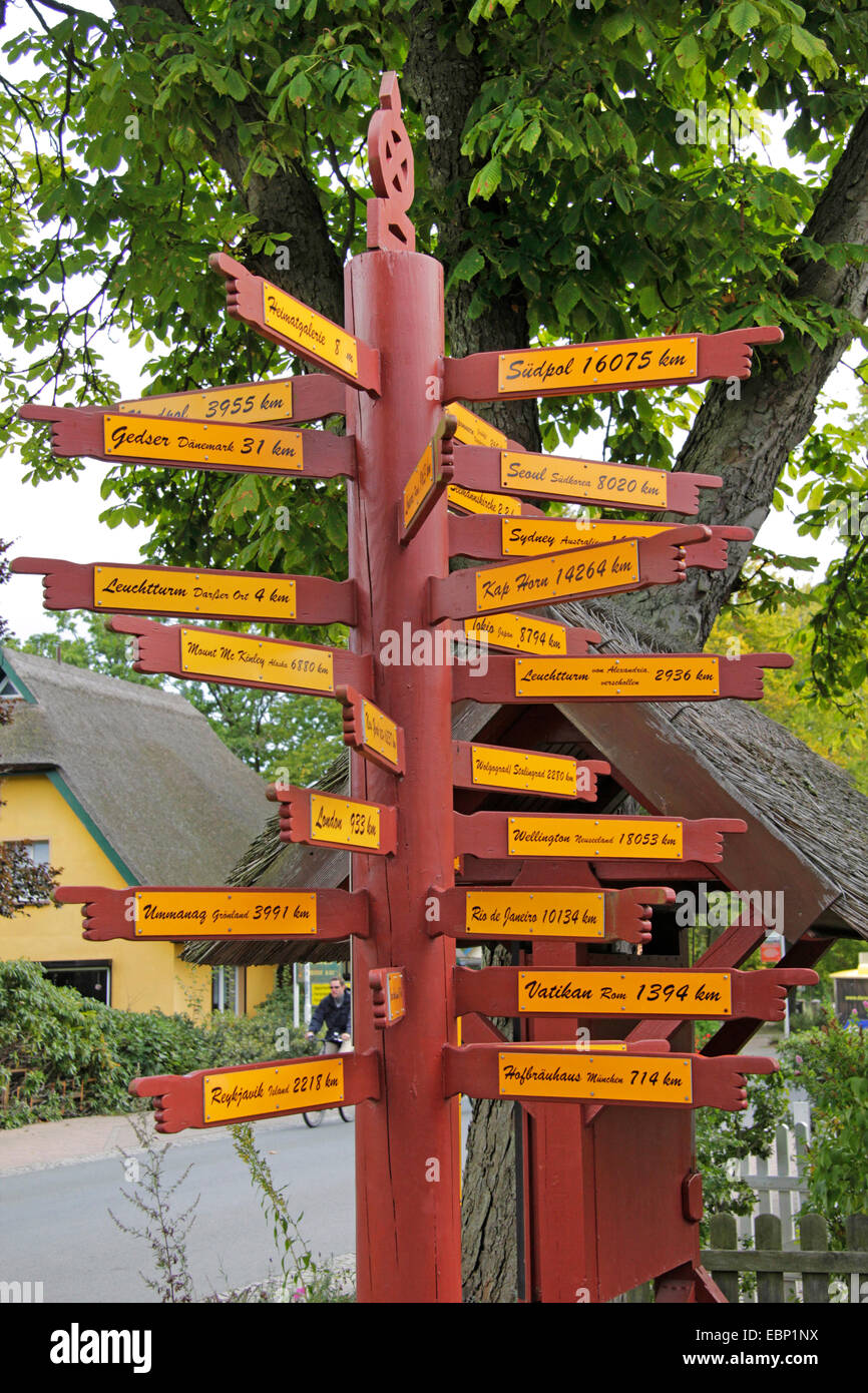 many direction signs at Darss Museum, Germany, Mecklenburg-Western ...