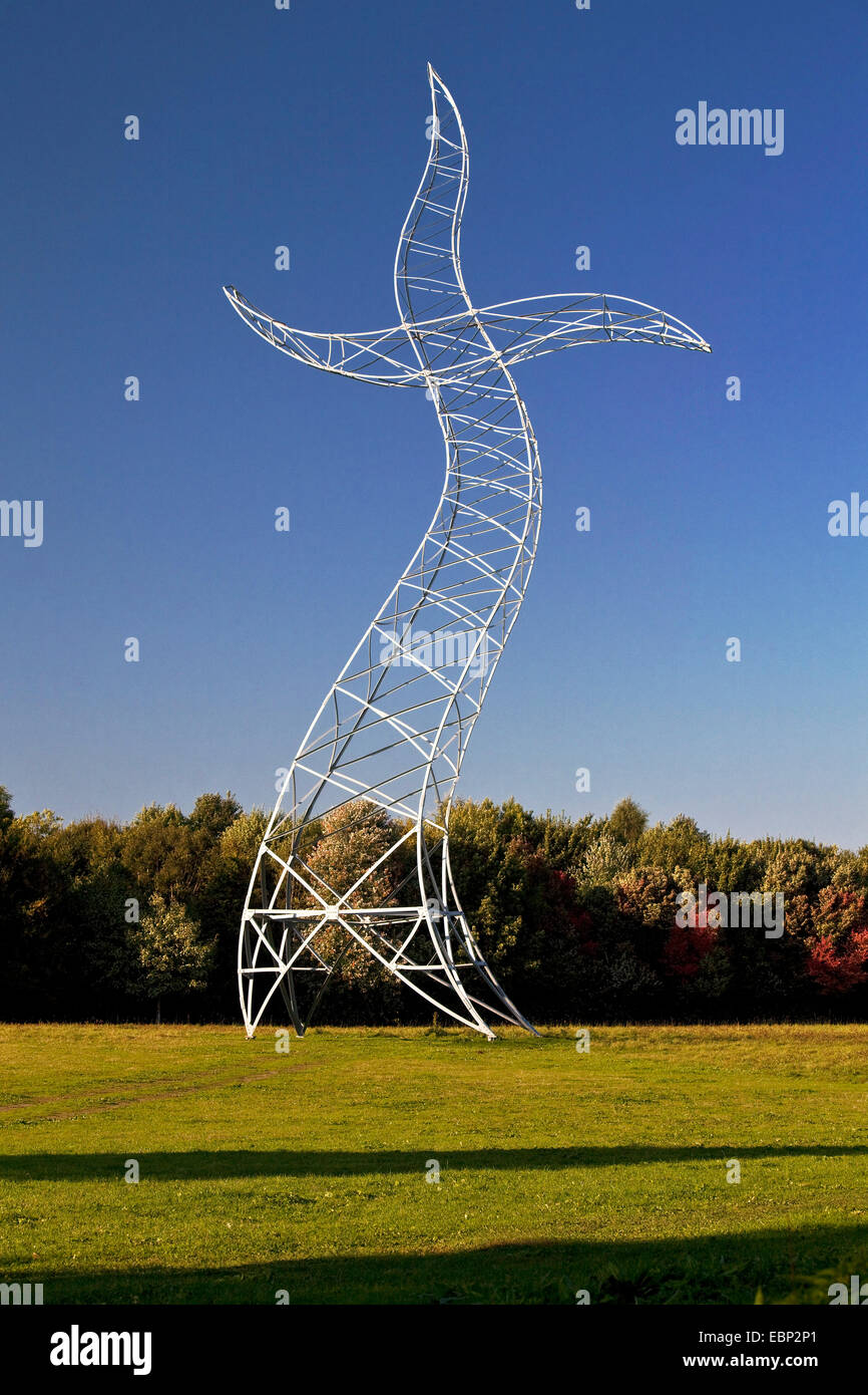 dancing power pole sculpture 'Zauberlehrling', Germany, North Rhine-Westphalia, Ruhr Area, Oberhausen Stock Photo
