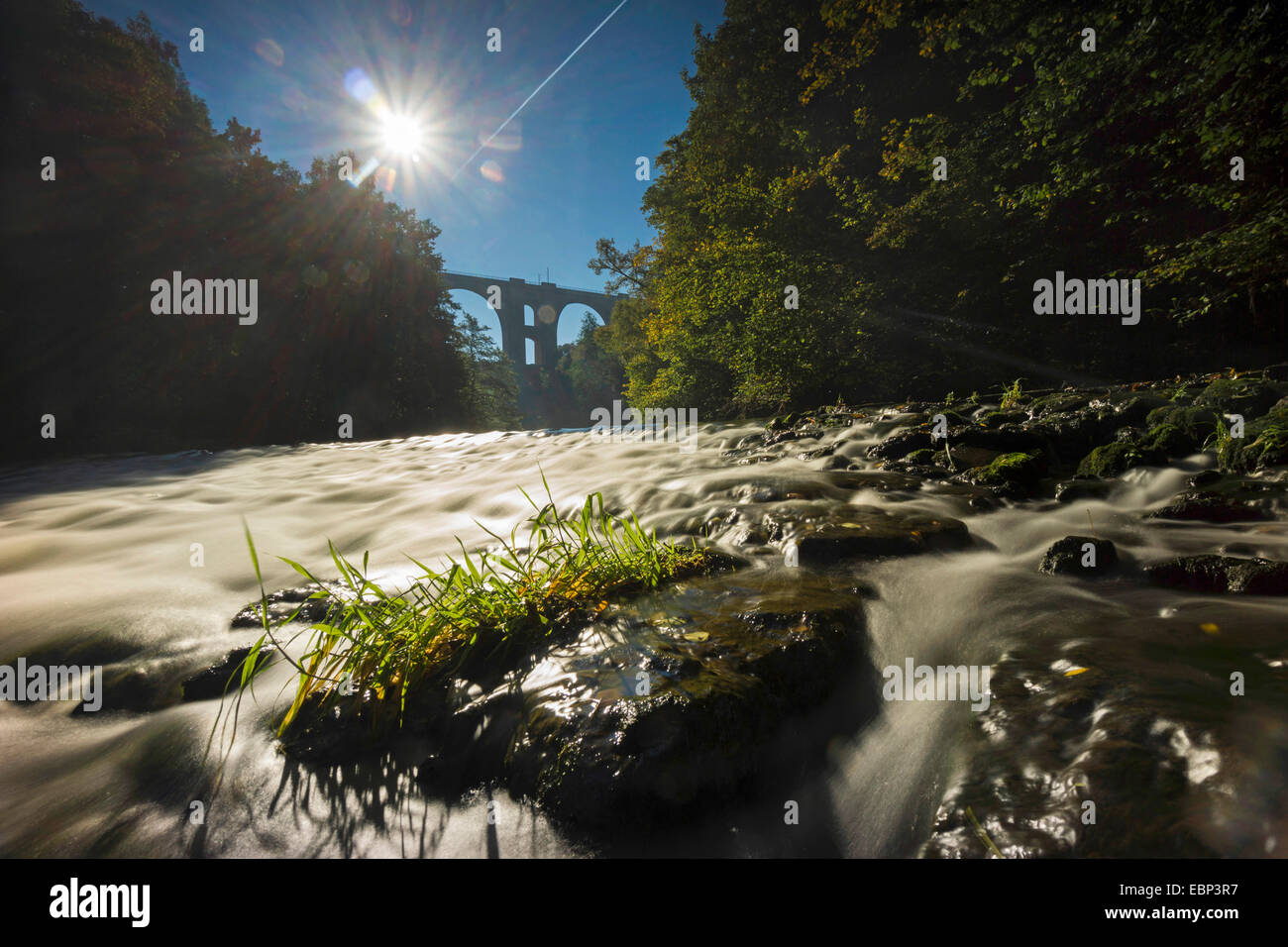 Weisse Elster Creek and Elstertal bridge, Germany, Saxony, Vogtland, Jocketa Stock Photo