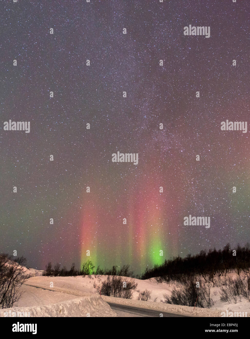 aurora rays with milky way, Norway, Troms, Finnvikdalen Stock Photo Alamy