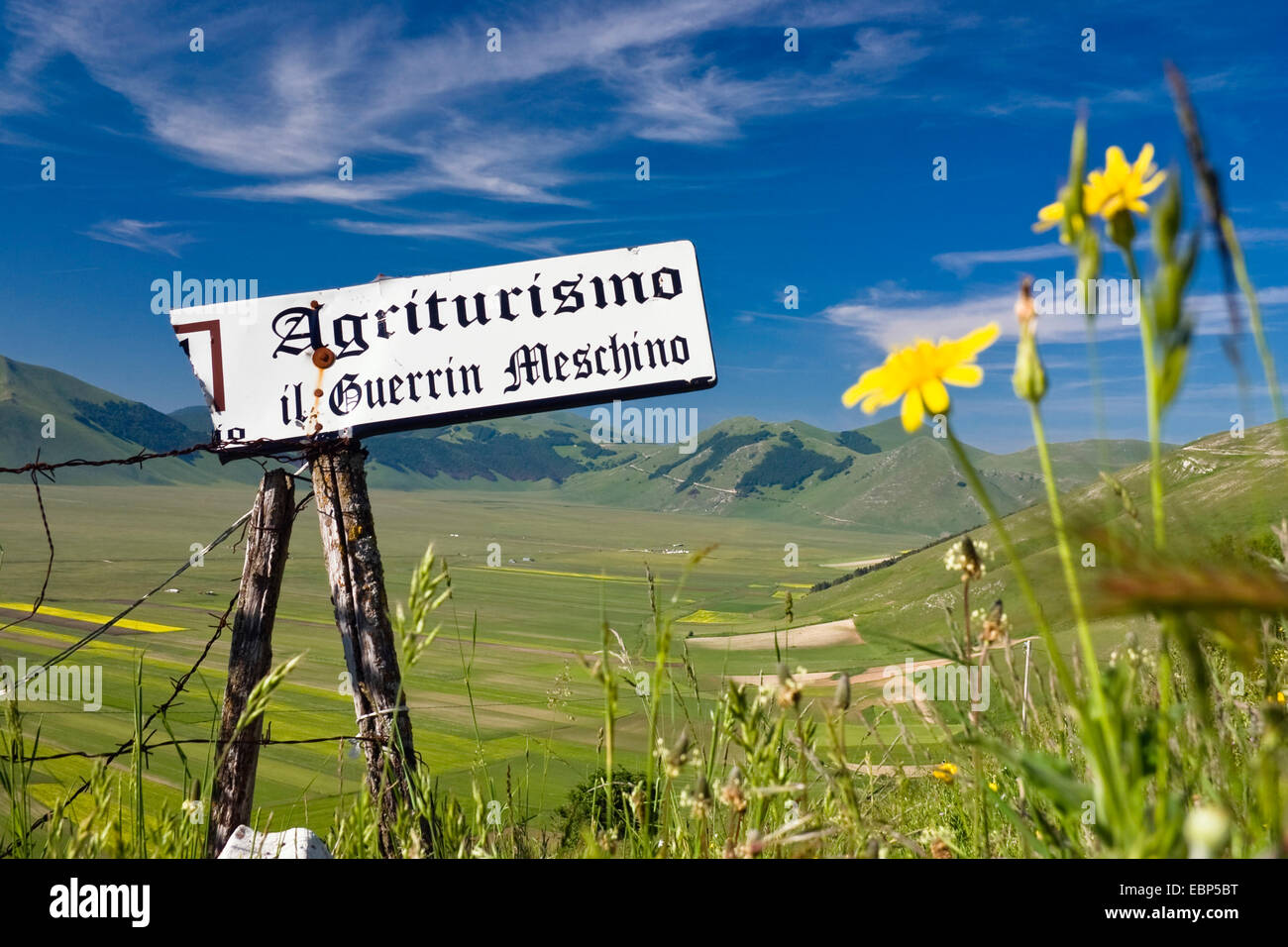 signboard, Agriturismo am Piano Grande, Italy, Umbria, Monti Sibillini National Park Stock Photo