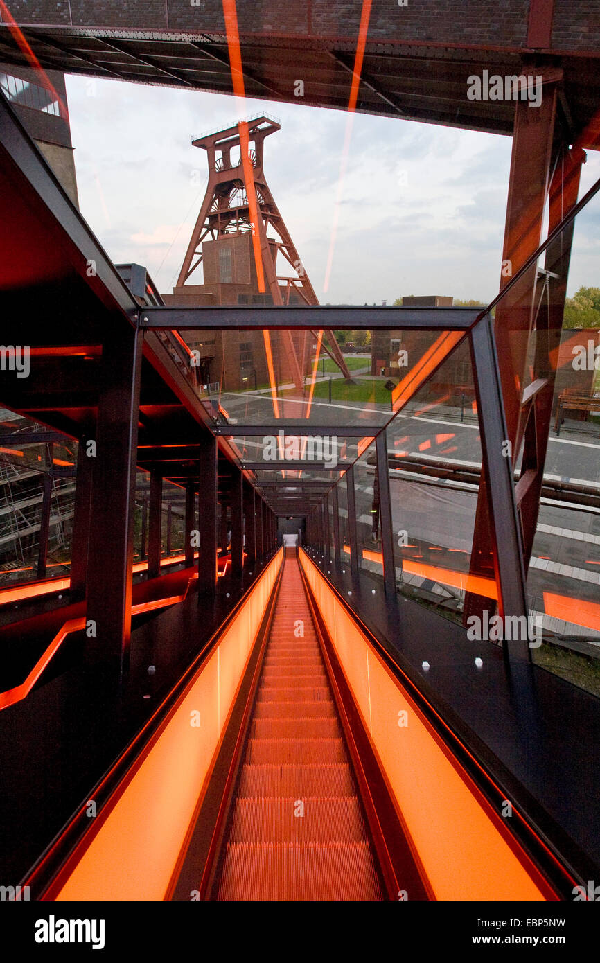 illuminated escalator of World Heritage Site Zeche Zollverein, Germany, North Rhine-Westphalia, Ruhr Area, Essen Stock Photo