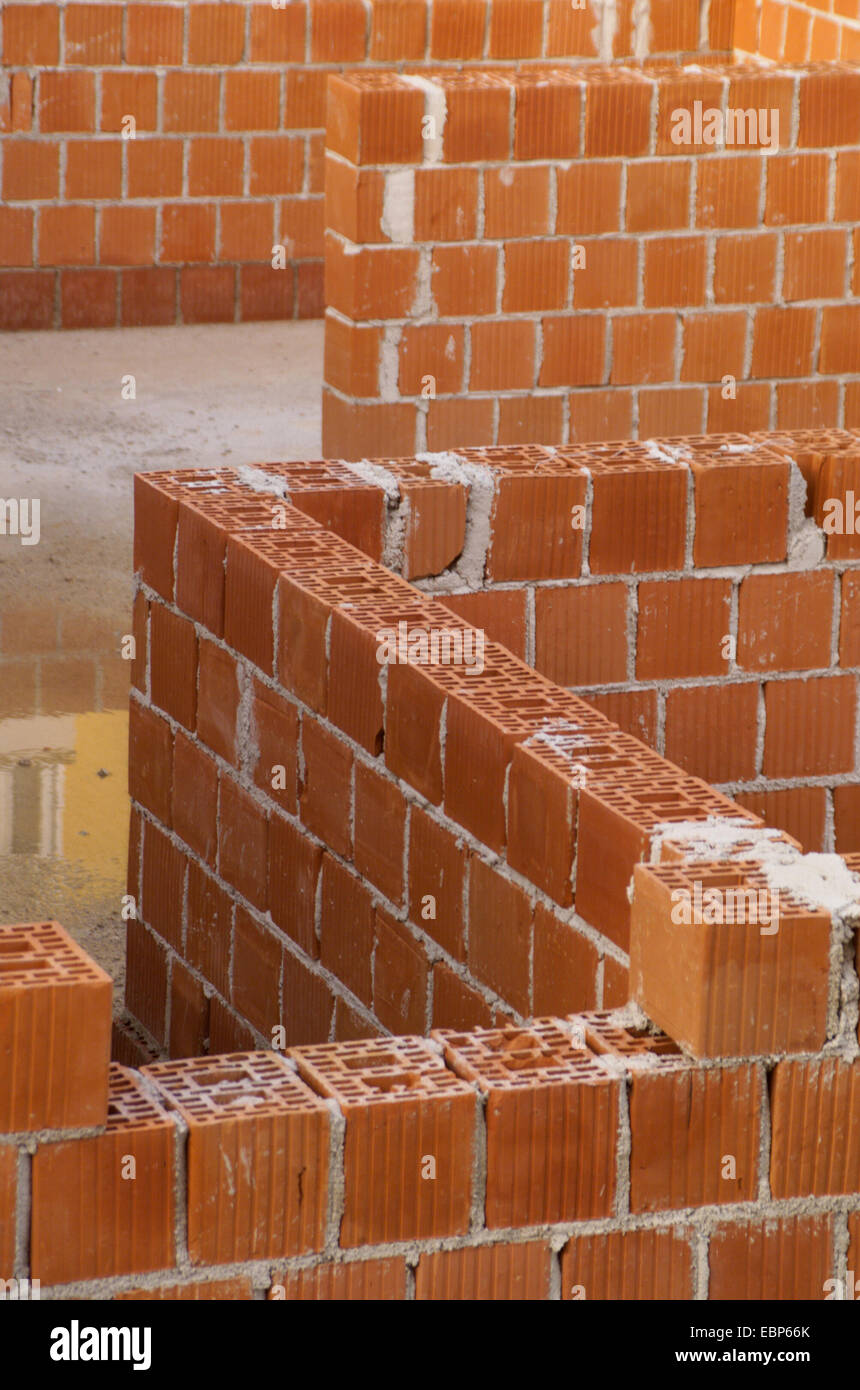 brick wall in a new building Stock Photo