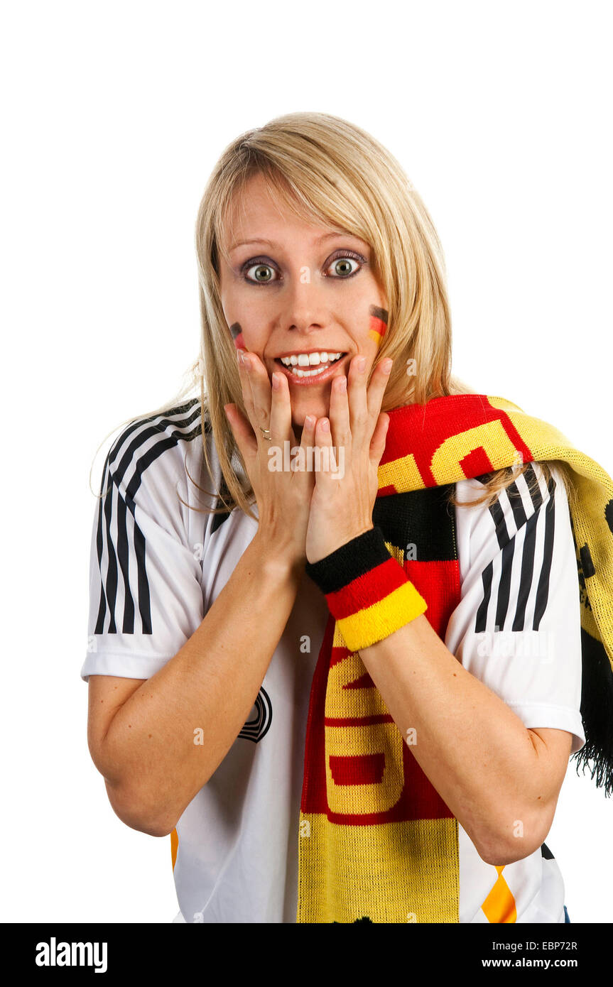 Blond female soccer fan cheering hires stock photography and images
