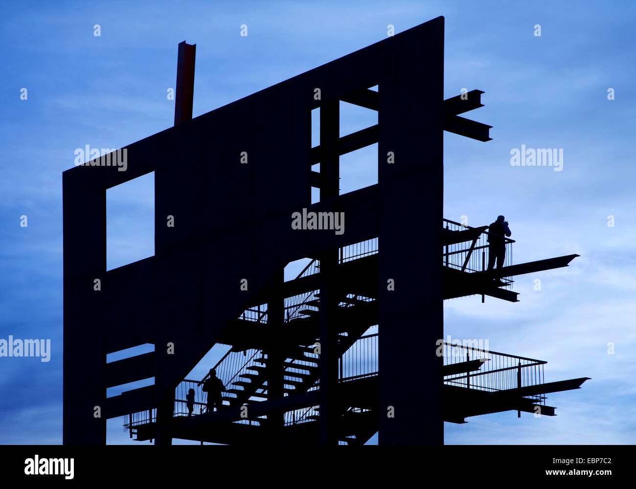 two people on lookout of Olga Park in twilight, Germany, North Rhine-Westphalia, Ruhr Area, Oberhausen Stock Photo