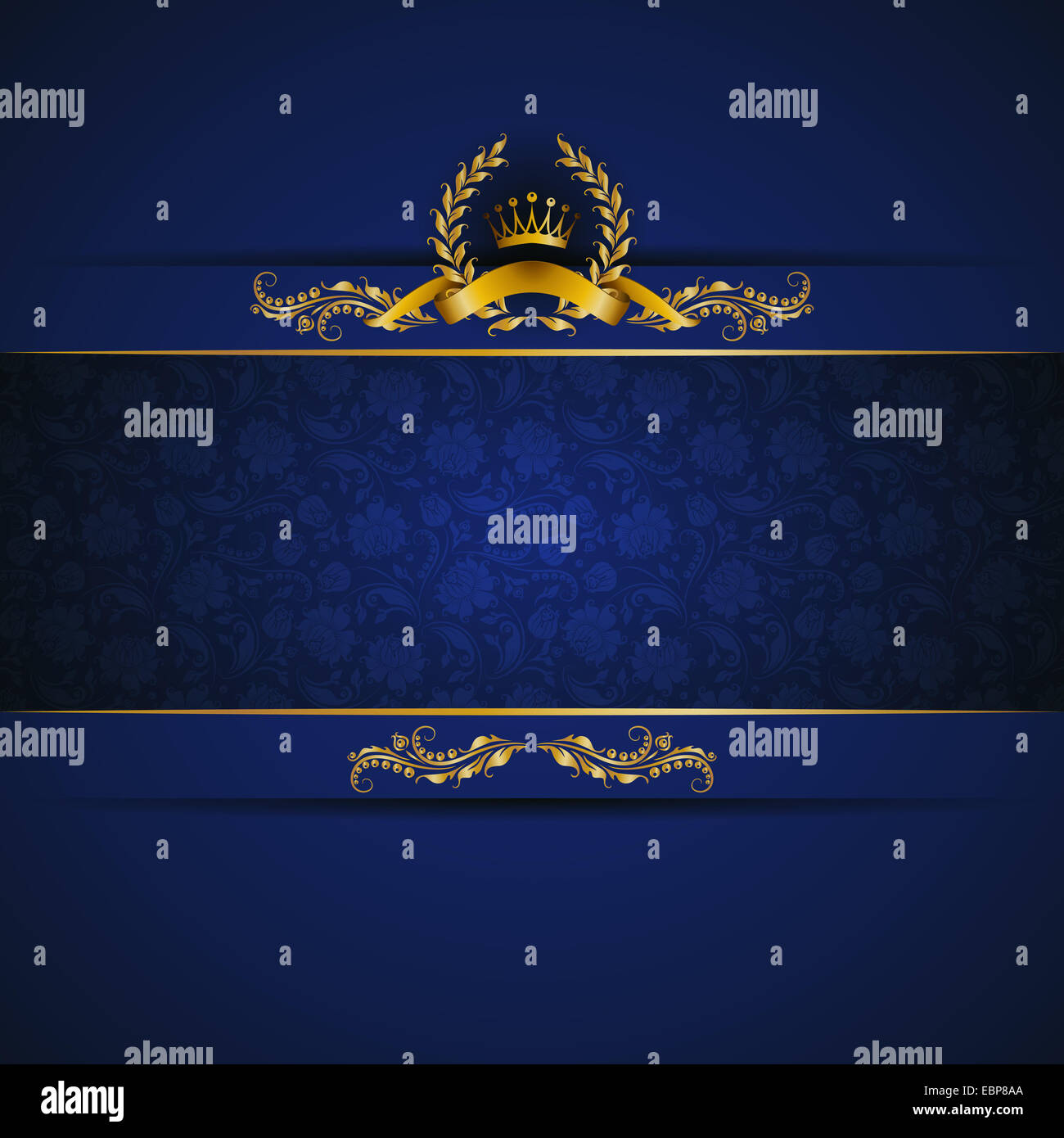 Elegant golden frame banner with gold crown, laurel wreath on ornate ...