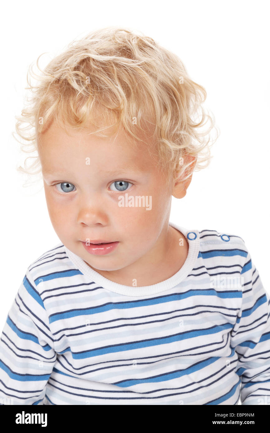 White Curly Hair And Blue Eyes Baby Isolated On White