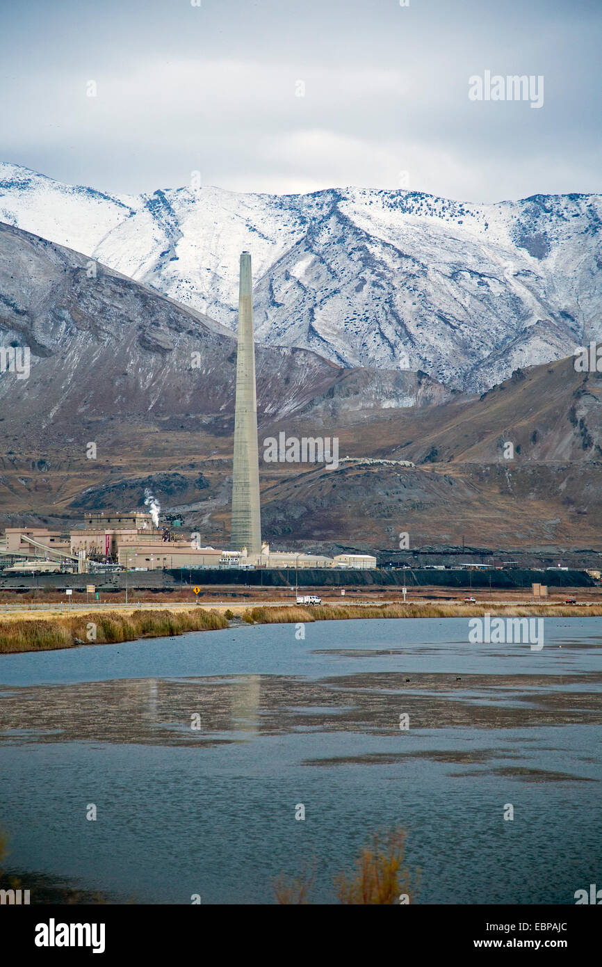 Salt Lake City, Utah - The smokestack for Rio Tinto Kennecott's copper smelter. Stock Photo