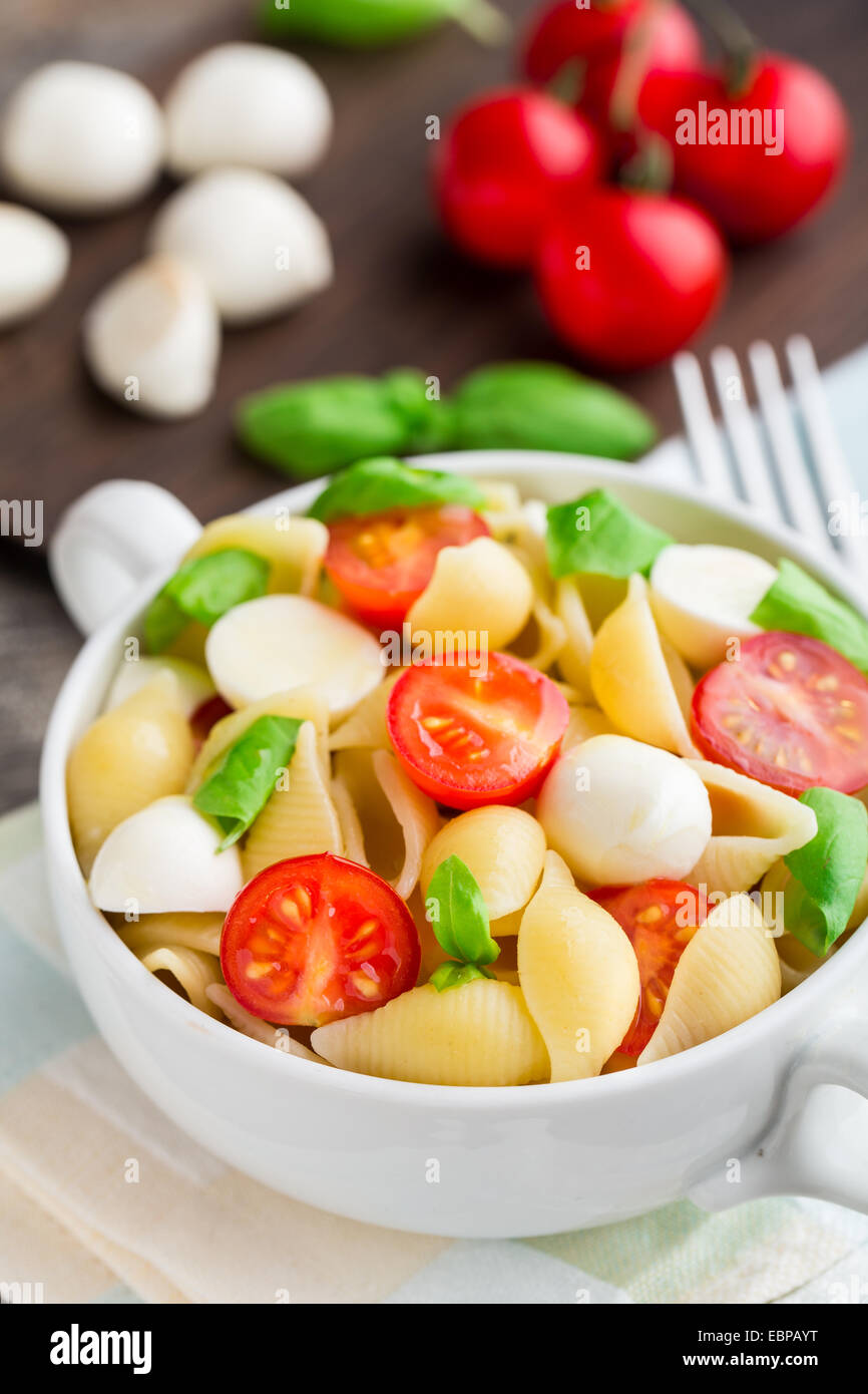 Pasta with mozzarella and tomato Stock Photo - Alamy