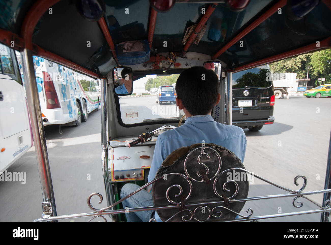 Inside a tuk tuk in Bangkok, Thailand Stock Photo