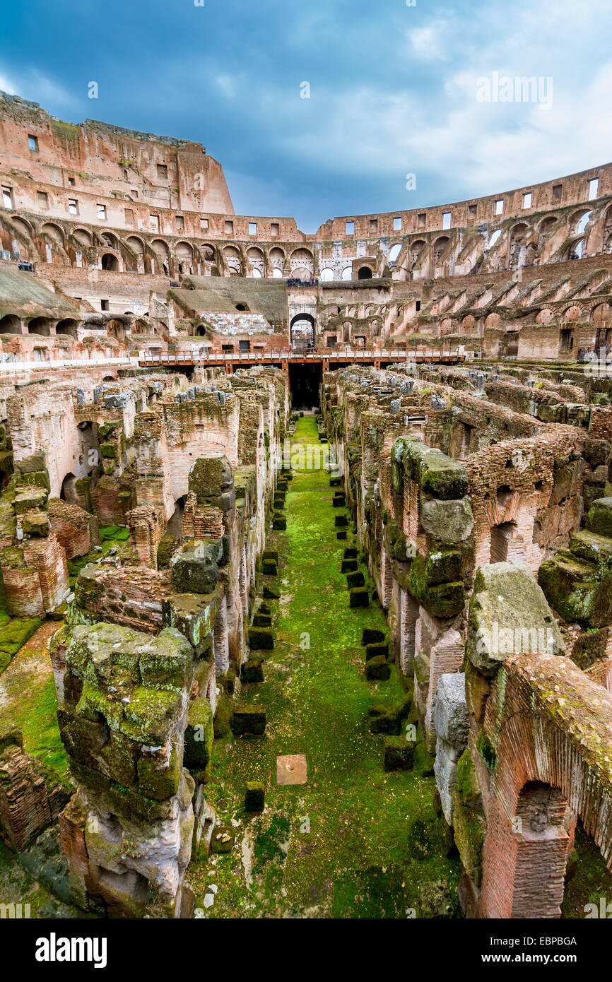 The Colosseum or Coliseum, also known as the Flavian Amphitheatre is an elliptical amphitheatre in Rome, Italy. Built of concret Stock Photo