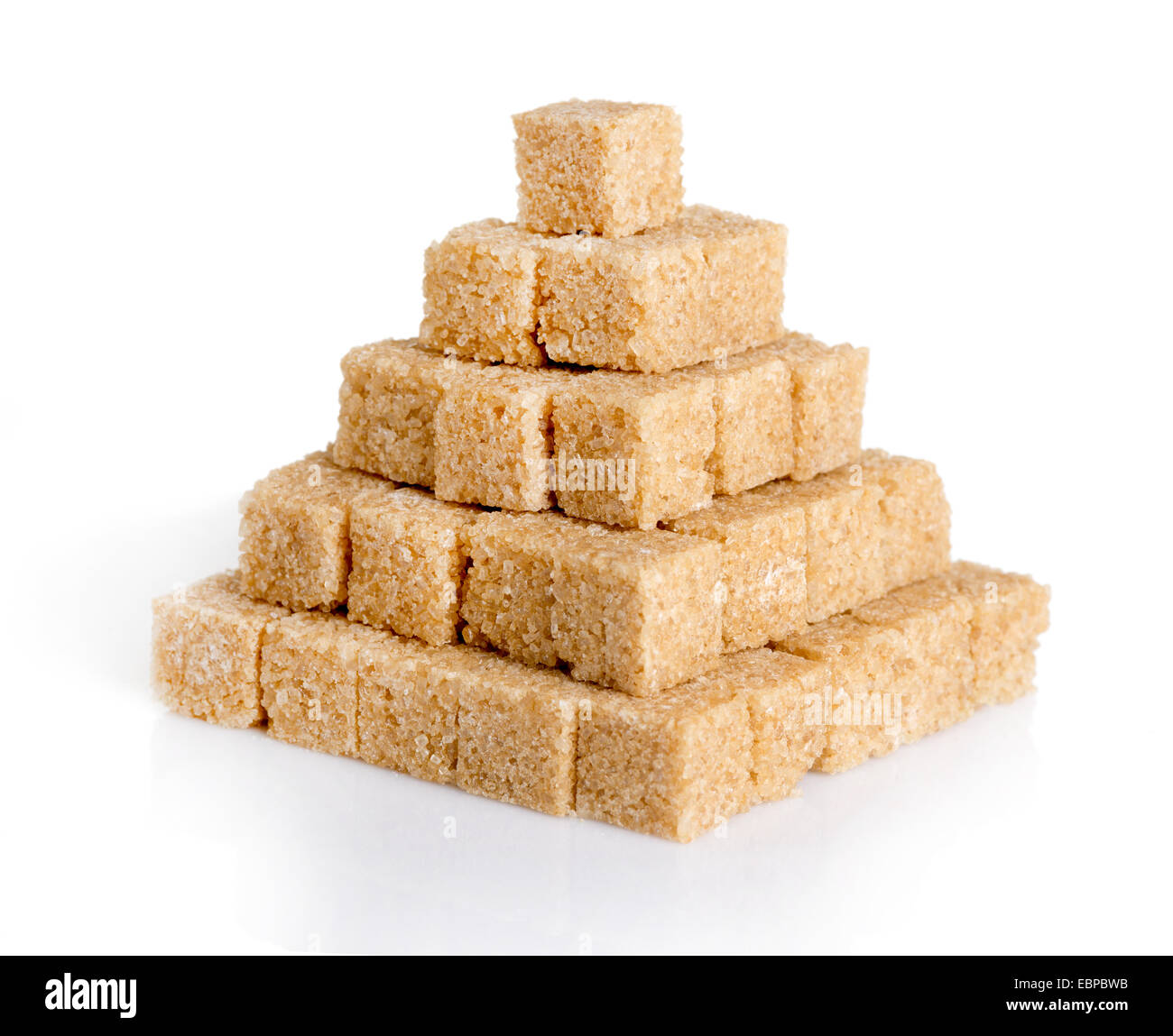 Pyramid of cane sugar cubes isolated on white background Stock Photo