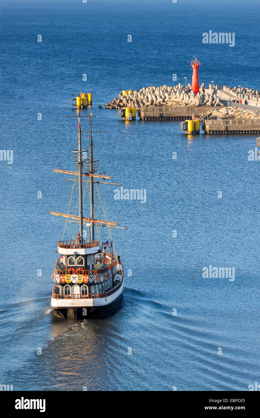 Historic sailing ship leaving port of Kolobrzeg, Poland. Stock Photo