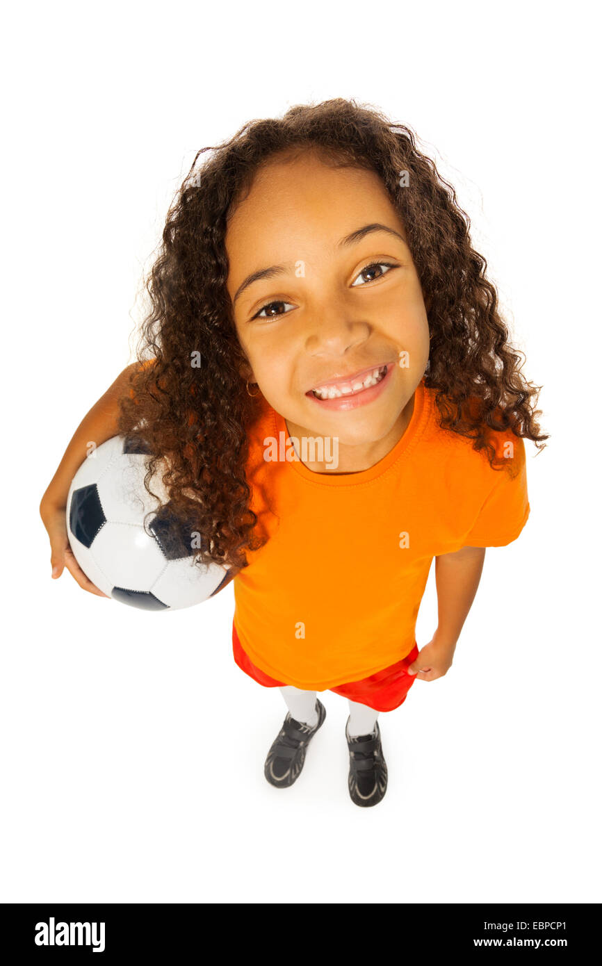 Black girl with soccer ball view from above Stock Photo Alamy