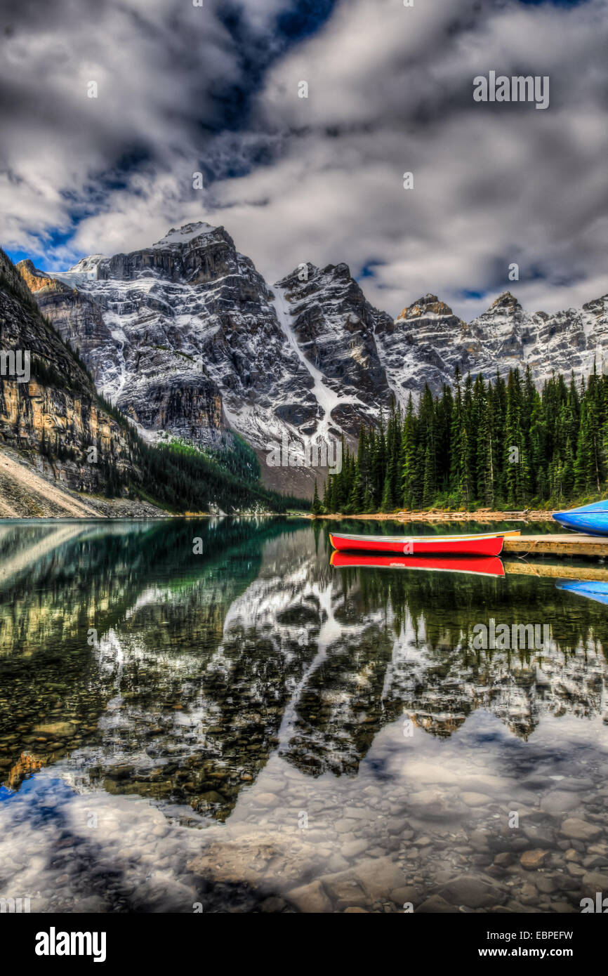 Scenic Mountain Landscape of Moraine Lake and the Valley of Ten Peaks, Banff National Park Alberta Canada Stock Photo