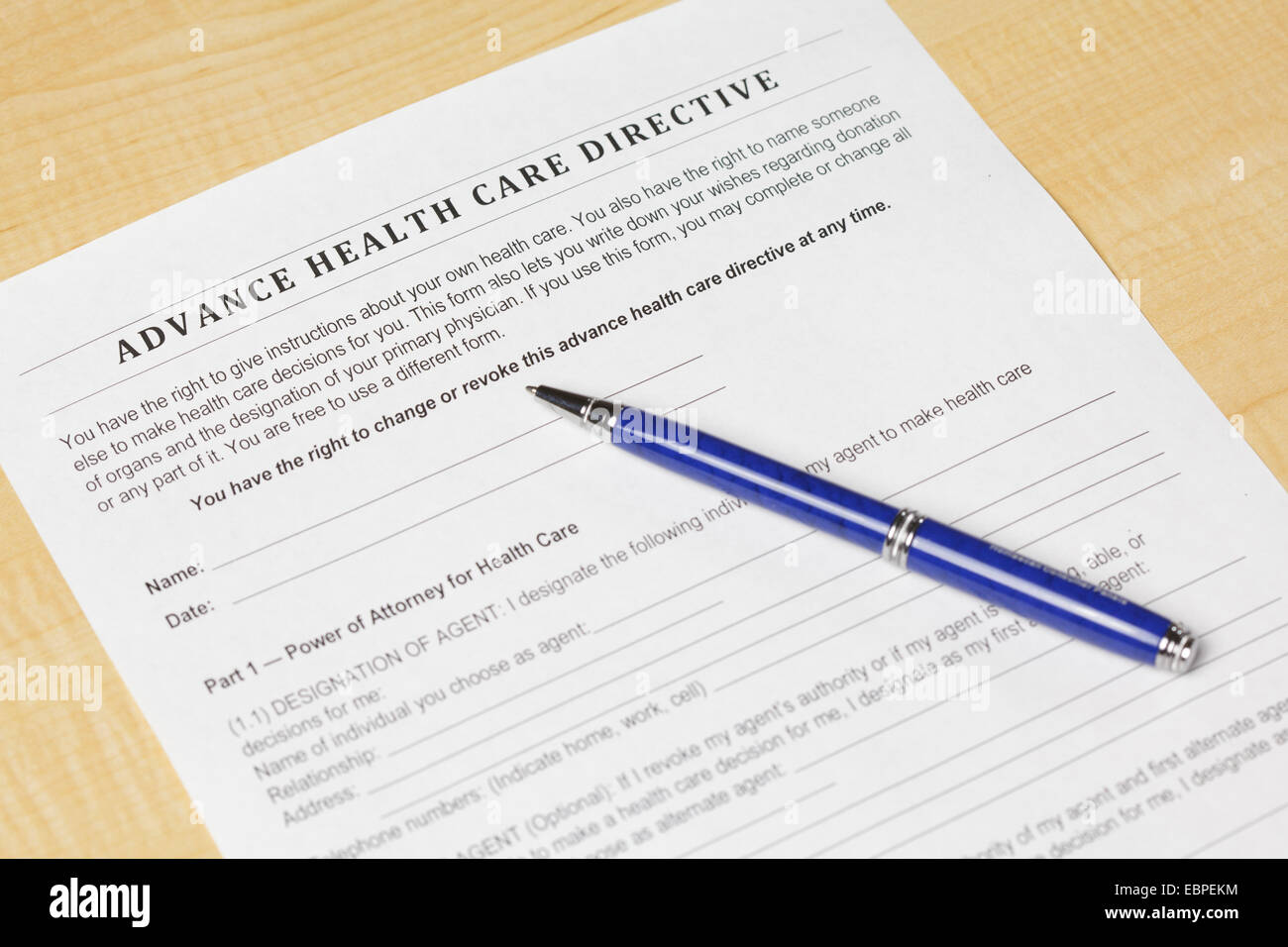 Advance Health Care Directive Stock Photo